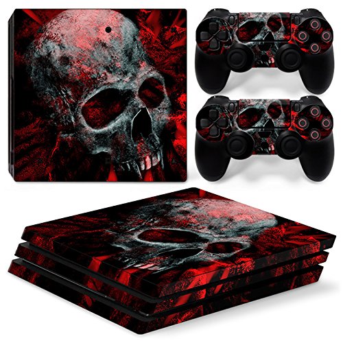 Red Skull Vinyl Decal Protective Skin Cover Sticker for PS4 Pro Console & Controller (Not Compatible with PS4/PS4 Slim) - Durable Custom Gaming Accessory for Enhanced Protection & Style | Perfect for Gaming Setups, Gifts & Personalization