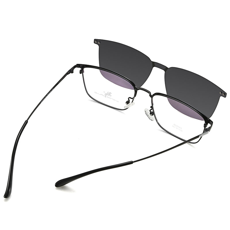 Bclear Men's Full Rim Square Alloy Frame Eyeglasses with Clip-On Polarized Sunglasses - ZT94020 | Stylish UV Protection for Driving, Outdoor Activities & Everyday Wear