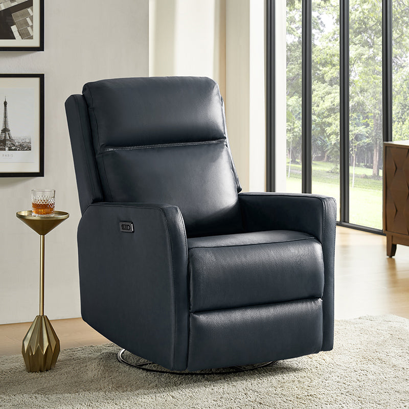 Paula Transitional Power Recliner with USB Charging Ports - Modern Electric Reclining Chair with Lumbar Support for Living Room, Home Theater & Office - Comfortable Leather Lounge Chair with Power Headrest & Cup Holder