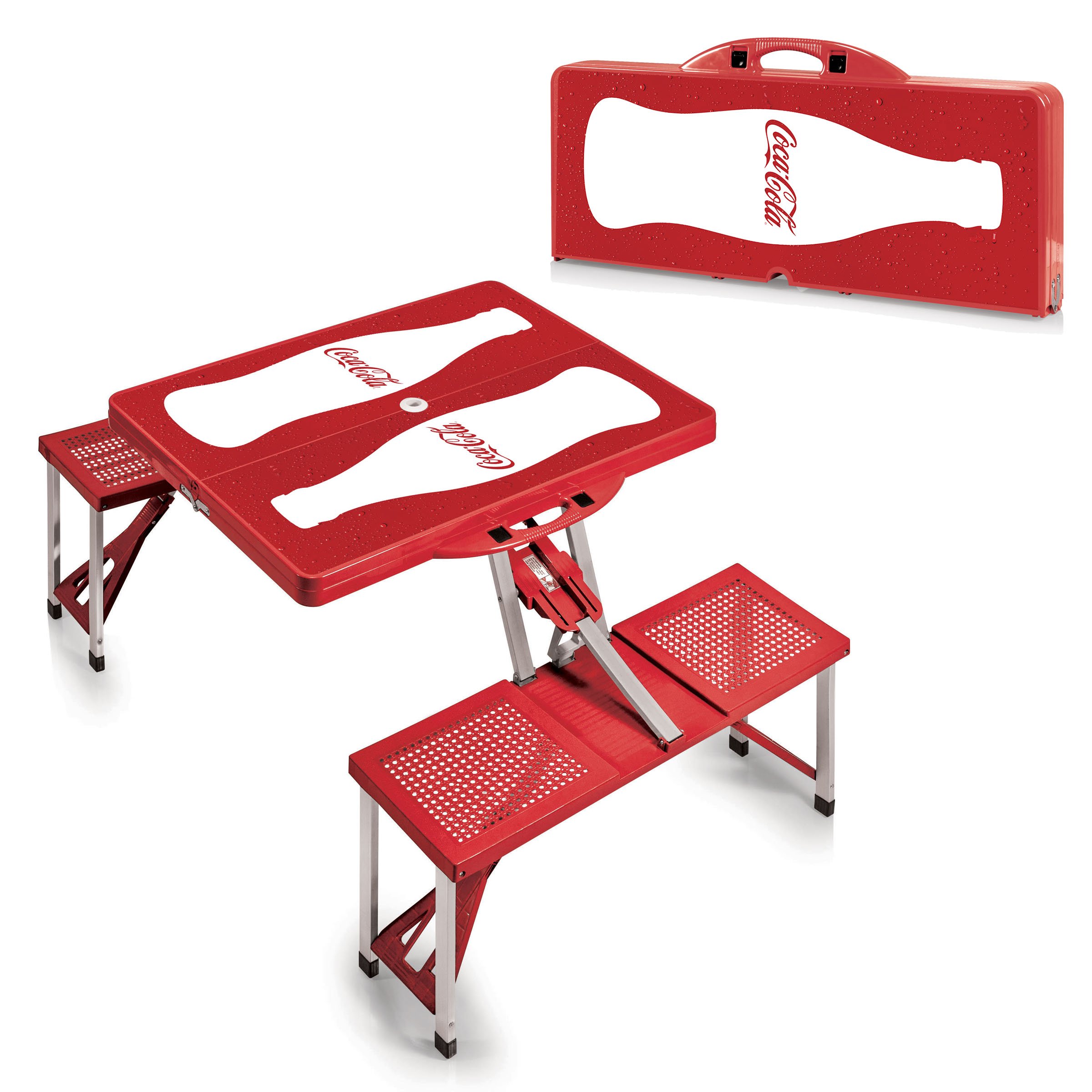 Picnic TIME Coca-Cola Folding Picnic Table - Portable Camping Table with Umbrella Hole for Outdoor, Beach, BBQ, and Tailgating Parties