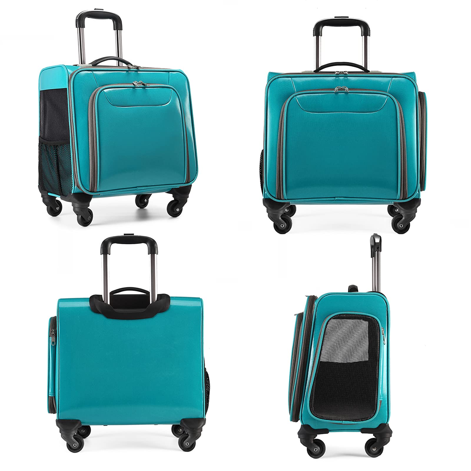 Expandable Pet Rolling Travel Carrier with Wheels - Soft Sided Pet Stroller Bag for Dogs & Cats - Breathable Mesh Ventilation Windows & Telescopic Handle - Perfect for Air Travel, Road Trips & Vet Visits
