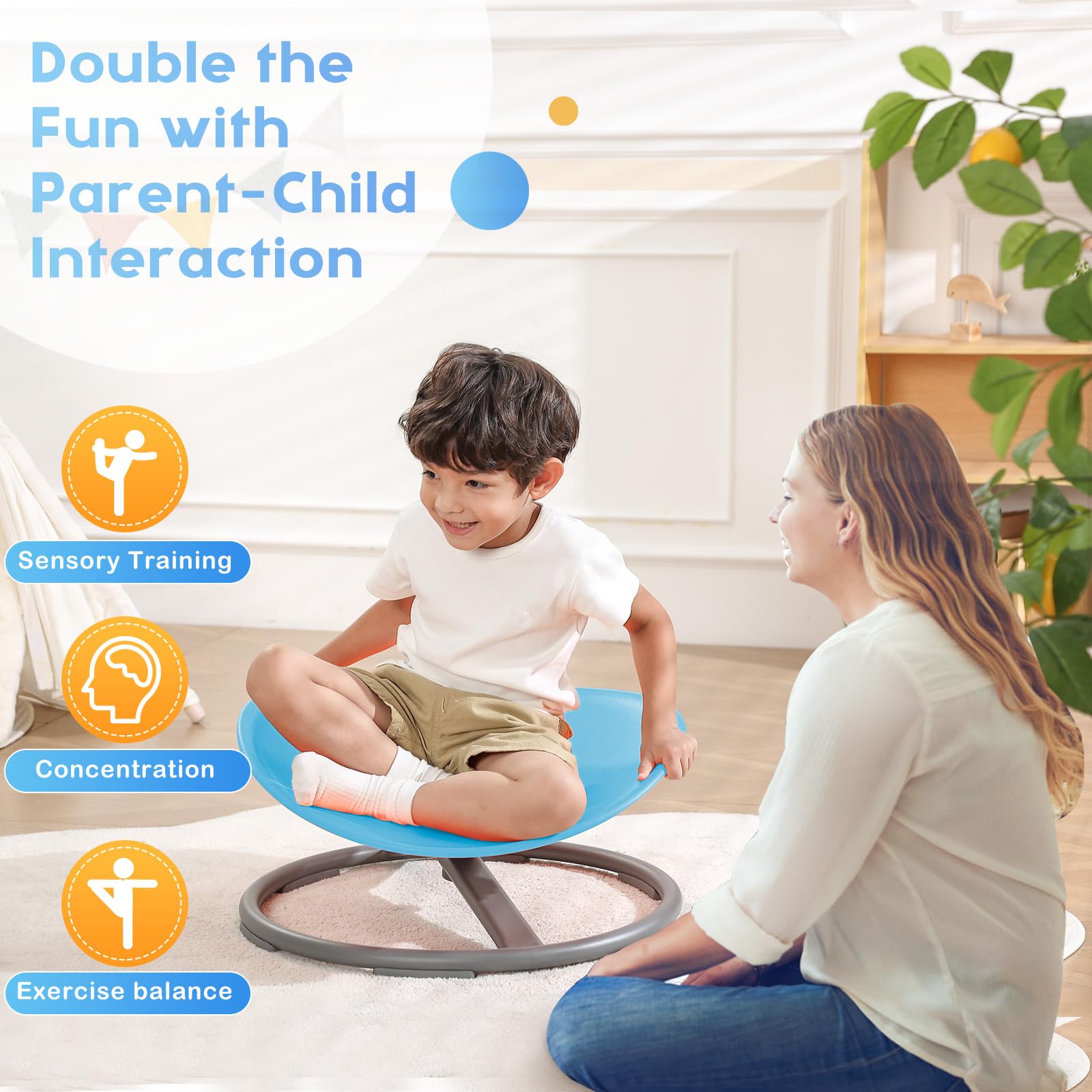 BABAMU Sensory Chair for Kids with Autism - Spinning Swivel Chair for ADHD, Body Coordination Training & Sensory Integration Therapy - Blue - Perfect for Home, Classroom & Therapy Sessions