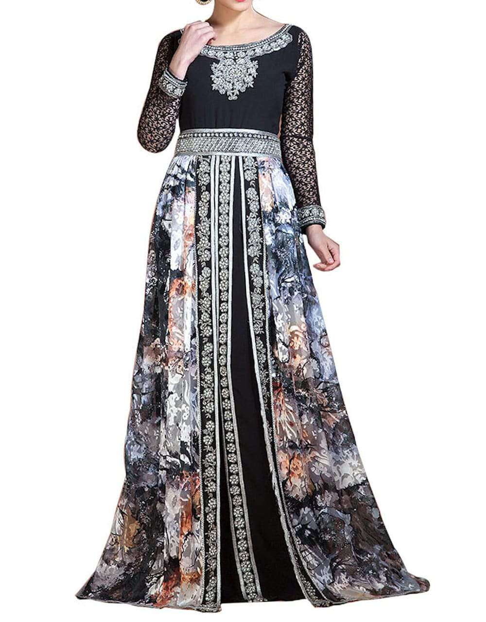 Elegant Black & Multi-Color Full Sleeve Caftan Dress for Women | Party Wear, Evening Gowns & Special Occasions | Flowy Maxi Dress for Weddings, Holidays & Festive Events