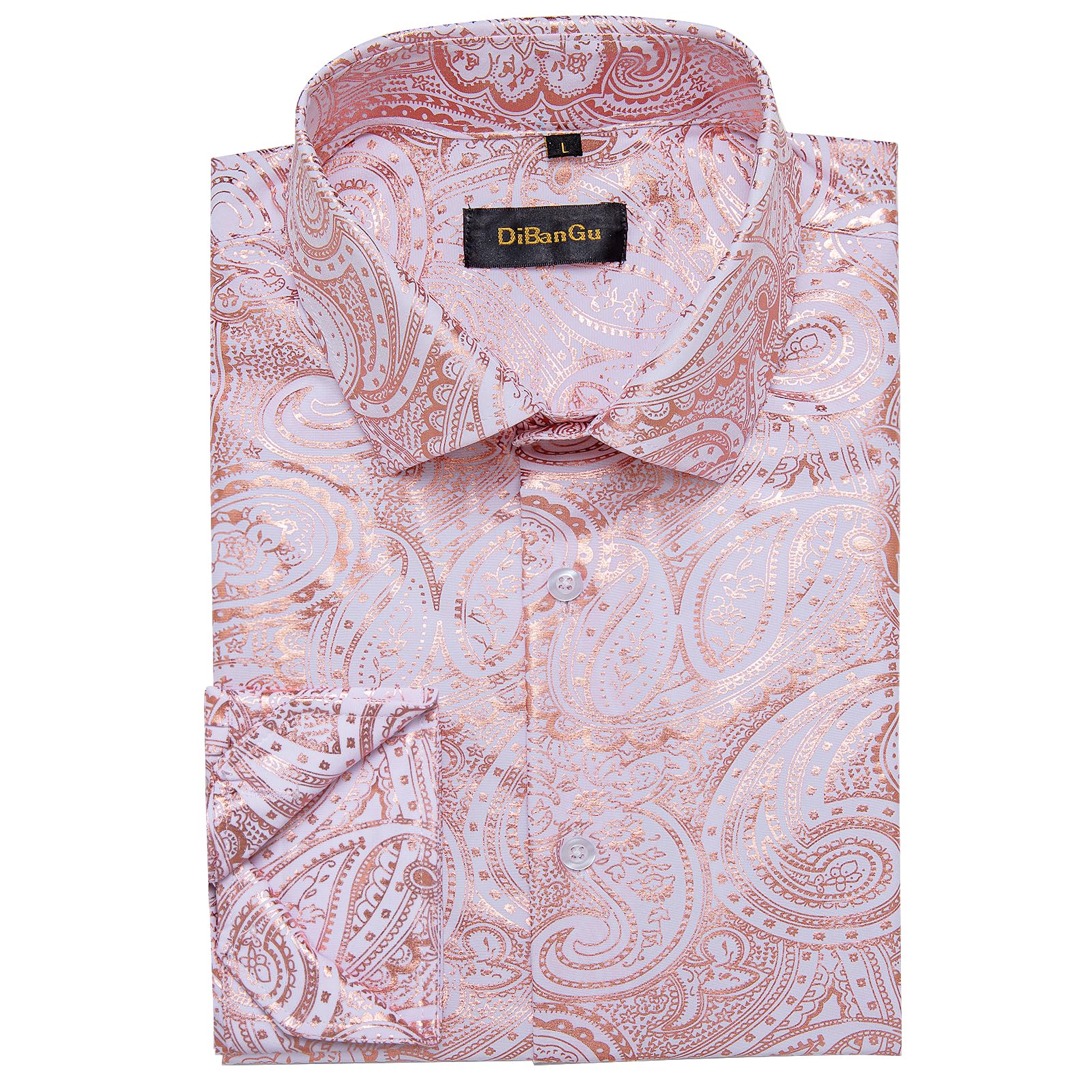 Luxury Men's Paisley Dress Shirt - Premium Printed Long Sleeve Button Down Shirt for Wedding, Prom & Formal Events | Breathable Regular Fit Shiny Business Shirt for Office, Party & Special Occasions