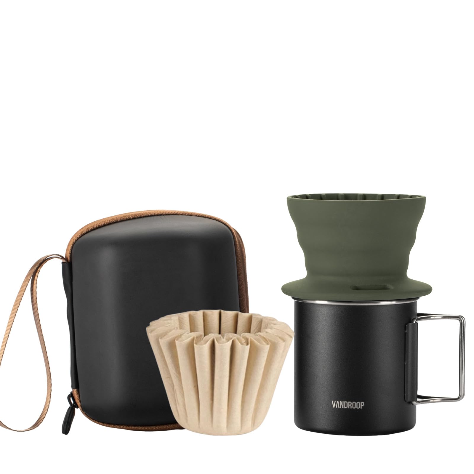 Portable Collapsible Silicone Pour Over Coffee Maker Set - Reusable Single Cup Dripper with 10 Paper Filters (1-2 Cup, Green) - Perfect for Camping, Travel & Home Brewing