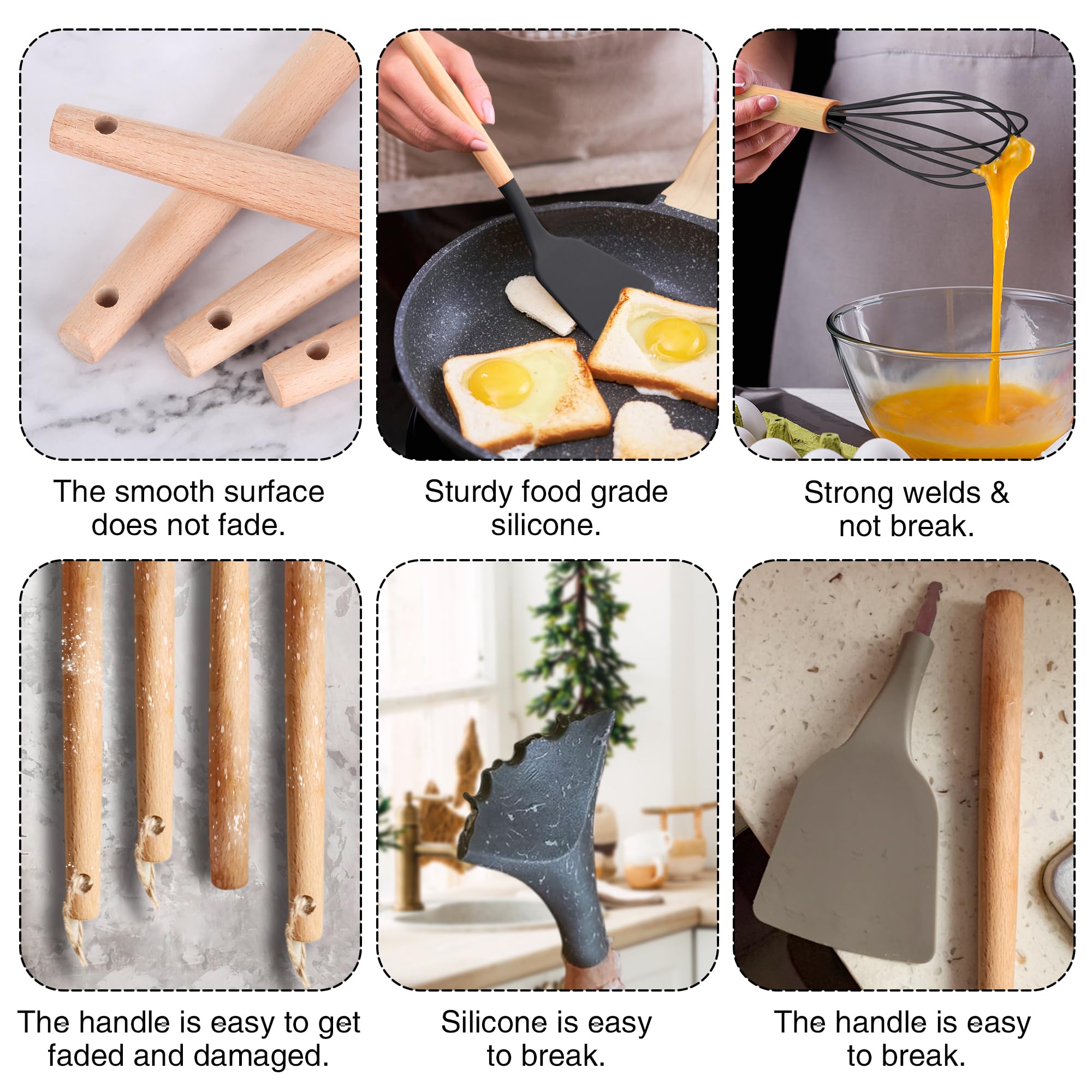 24-Piece Heat Resistant Silicone Kitchen Utensil Set with Wooden Handles (446°F Safe) - Non-Stick Cooking Tools with Storage Holder - Perfect for Baking, Frying & Everyday Cooking - Black Kitchen Gadgets & Accessories