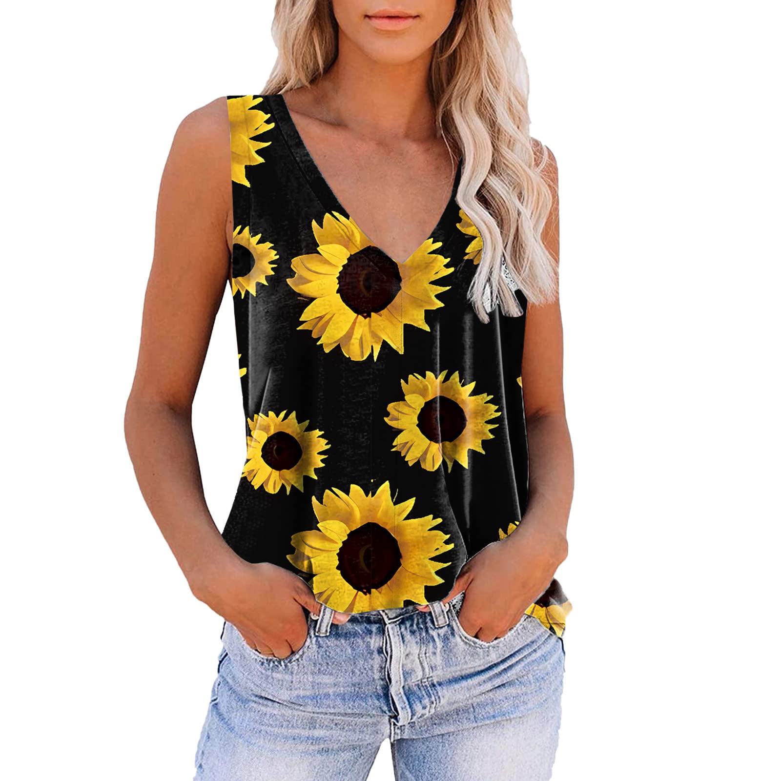 Women's Sleeveless V-Neck Workout Tops - Printed Athletic T-Shirts & Ruffle Blouse for Gym, Yoga & Casual Wear | Breathable Summer Fashion Top