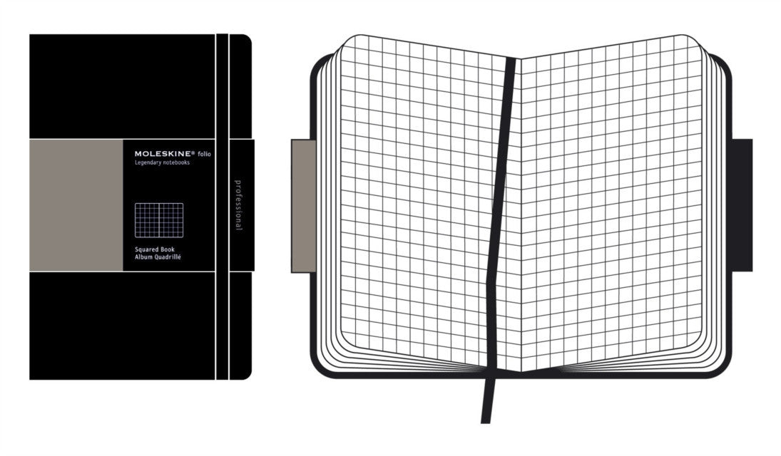 Premium Moleskine Folio Professional A4 Notebook - Hard Cover Squared Grid Pages for Business, Sketching & Note Taking - Perfect for Office, School & Creative Work