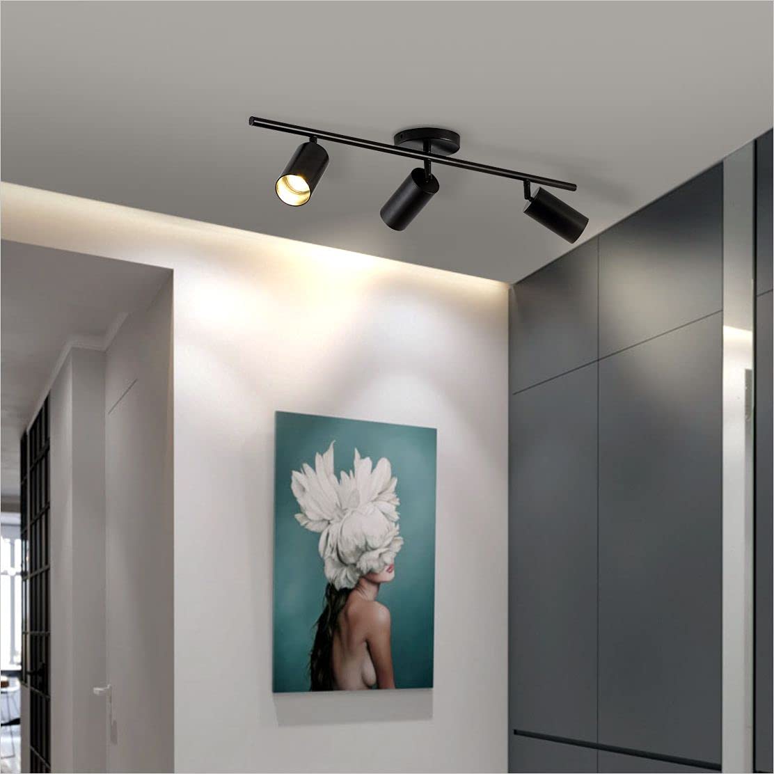 Modern Matte Black Track Lighting Fixture - 3-Light Dimmable LED Ceiling Spotlights for Kitchen, Dining Room & Living Room | Indoor Flush Mount Lighting | Energy Efficient Home & Office Lighting Solution
