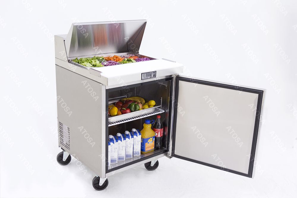 Atosa MSF8301 Commercial Single Door Sandwich Prep Refrigerator - Stainless Steel Worktop with Undercounter Storage for Delis, Cafes & Restaurants