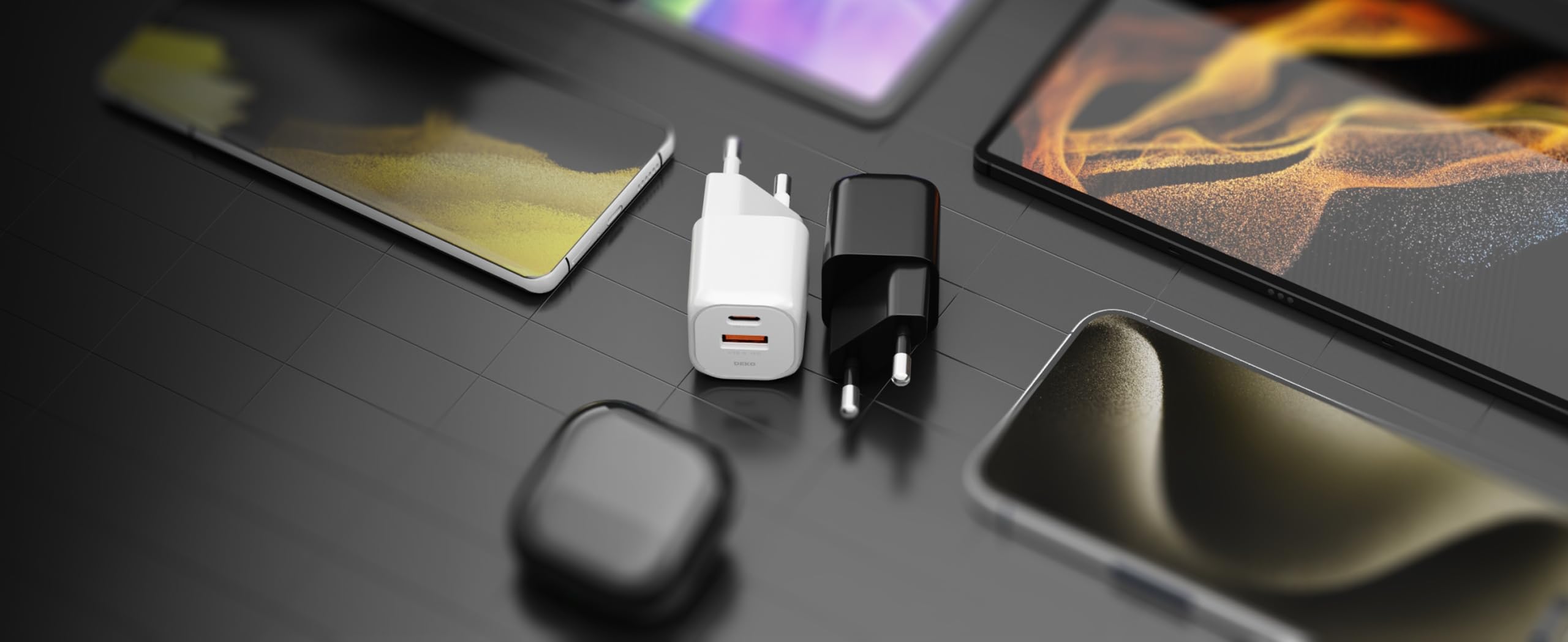 20W Dual USB-C GaN Charger with 100W Cable - Fast Charging for MacBook, iPhone, Samsung - Travel & Home Use