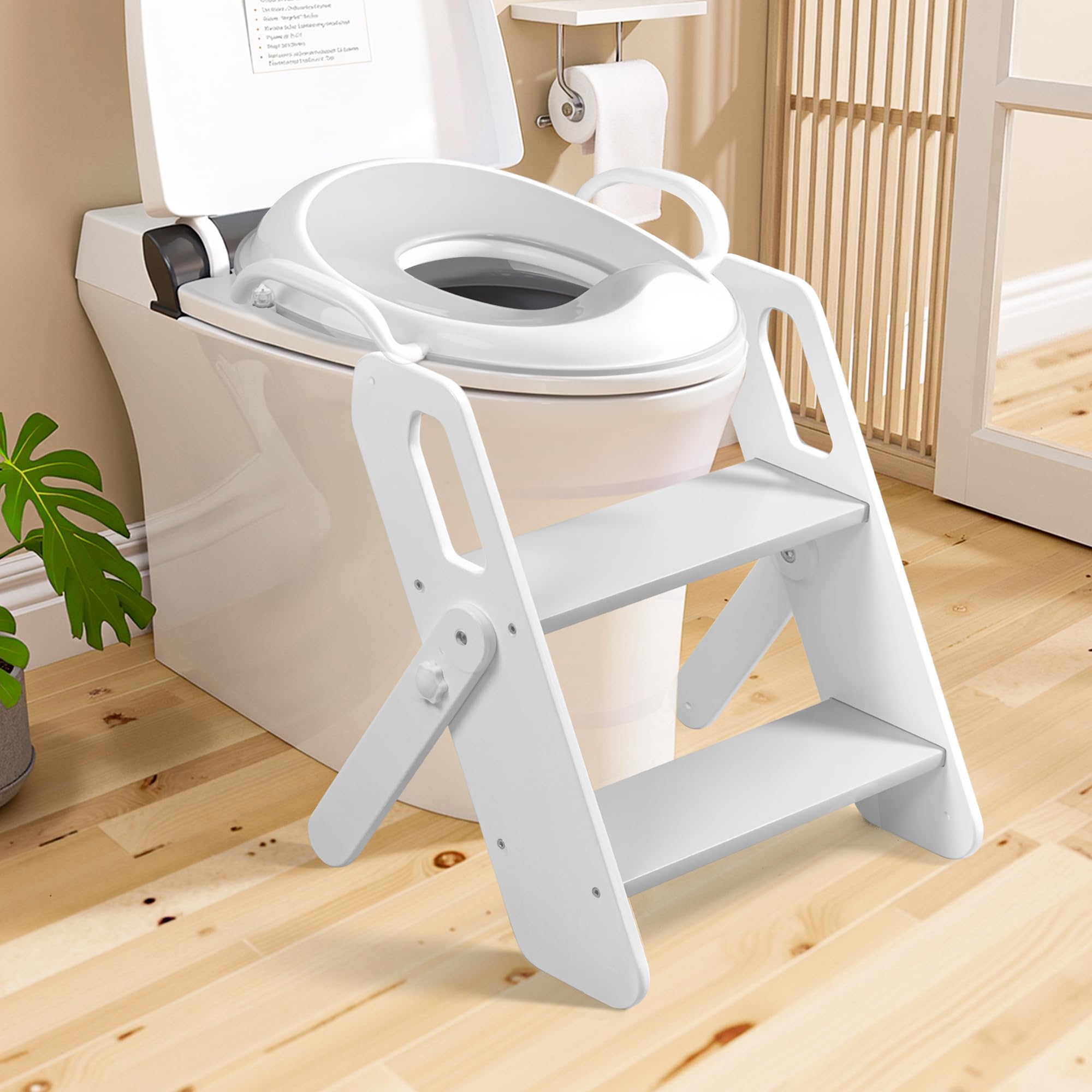 Potty Training Seat with Ladder for Toddlers - Adjustable Wooden Toilet Step Stool for Boys & Girls - Kids Bathroom Step Stool for Safe Potty Training | Perfect for Home, Daycare & Travel Use