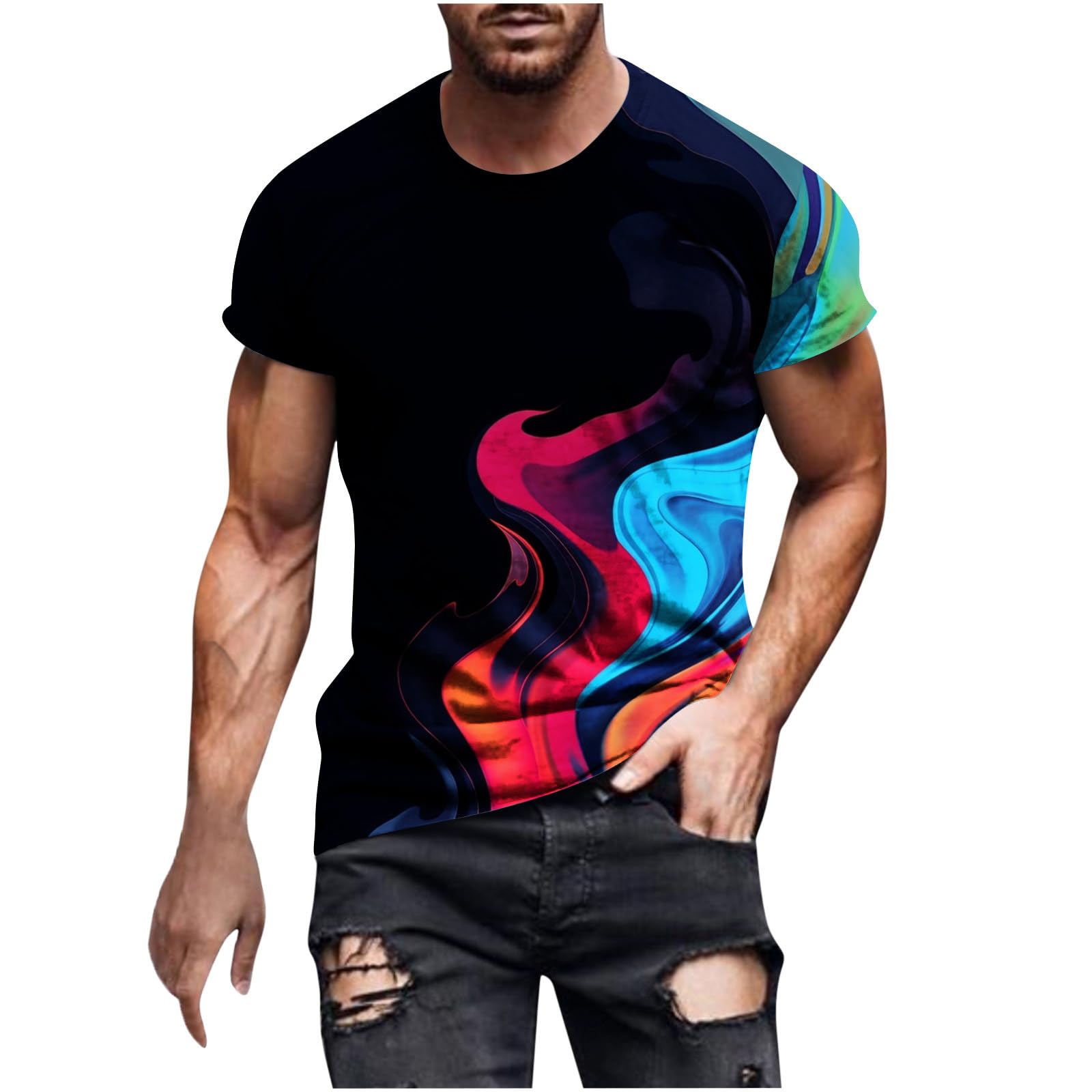 3D Flame Printed Men's Graphic T-Shirt - Cool Summer Short Sleeve Tee for Dads & Guys - Perfect for Casual Wear, Outdoor Activities & Street Style Fashion