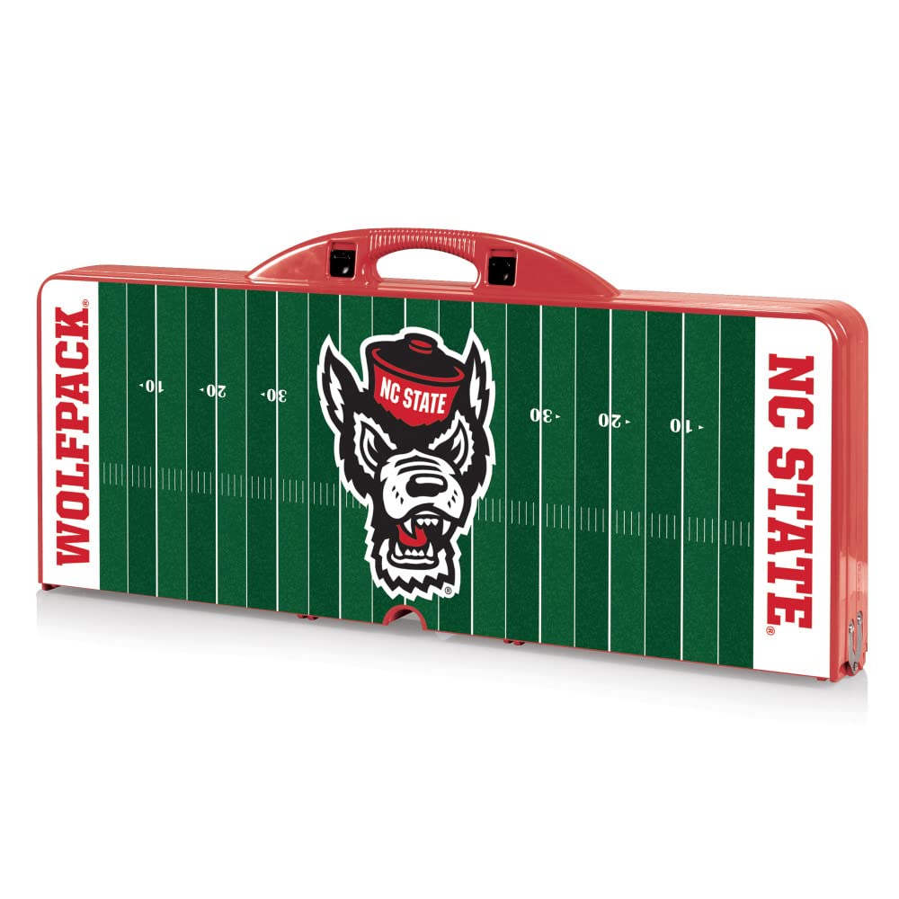 NC State Wolfpack Football Field Folding Picnic Table - Portable Camping & Outdoor Table with Umbrella Hole - NCAA Officially Licensed - Perfect for Tailgating, Beach, Backyard & BBQs (Red)
