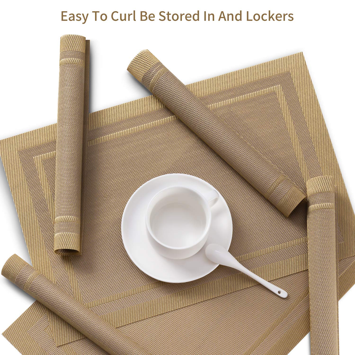 Premium SENDAY Placemats Set of 6 - Heat & Stain Resistant PVC Table Mats with Anti-Skid Backing - Durable Washable Vinyl Woven Placemats for Kitchen Dining Table - Perfect for Daily Meals, Dinner Parties & Holiday Gatherings