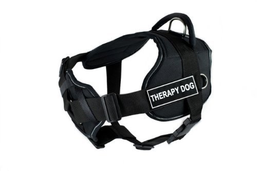 Dean & Tyler DT Fun Therapy Dog Harness with Padded Chest - Adjustable Medium (28-34 Inch Girth) Reflective Black Vest for Service Dogs, Emotional Support & Training - Perfect for Walks, Public Access & Outdoor Adventures