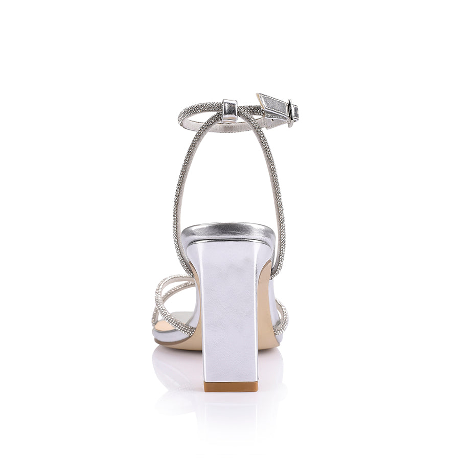 Kian Women's Block Heel Sandals - Comfortable Silver Dress Sandals for Weddings, Parties & Summer Outfits