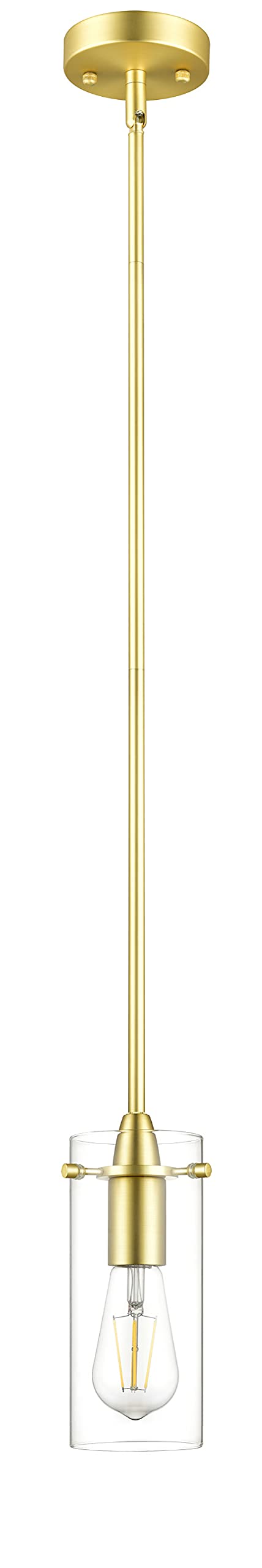 Brass Satin Pendant Lights for Kitchen Island - Small Clear Glass Hanging Light Fixture - Perfect for Dining Room, Bar Counter, and Modern Home Decor
