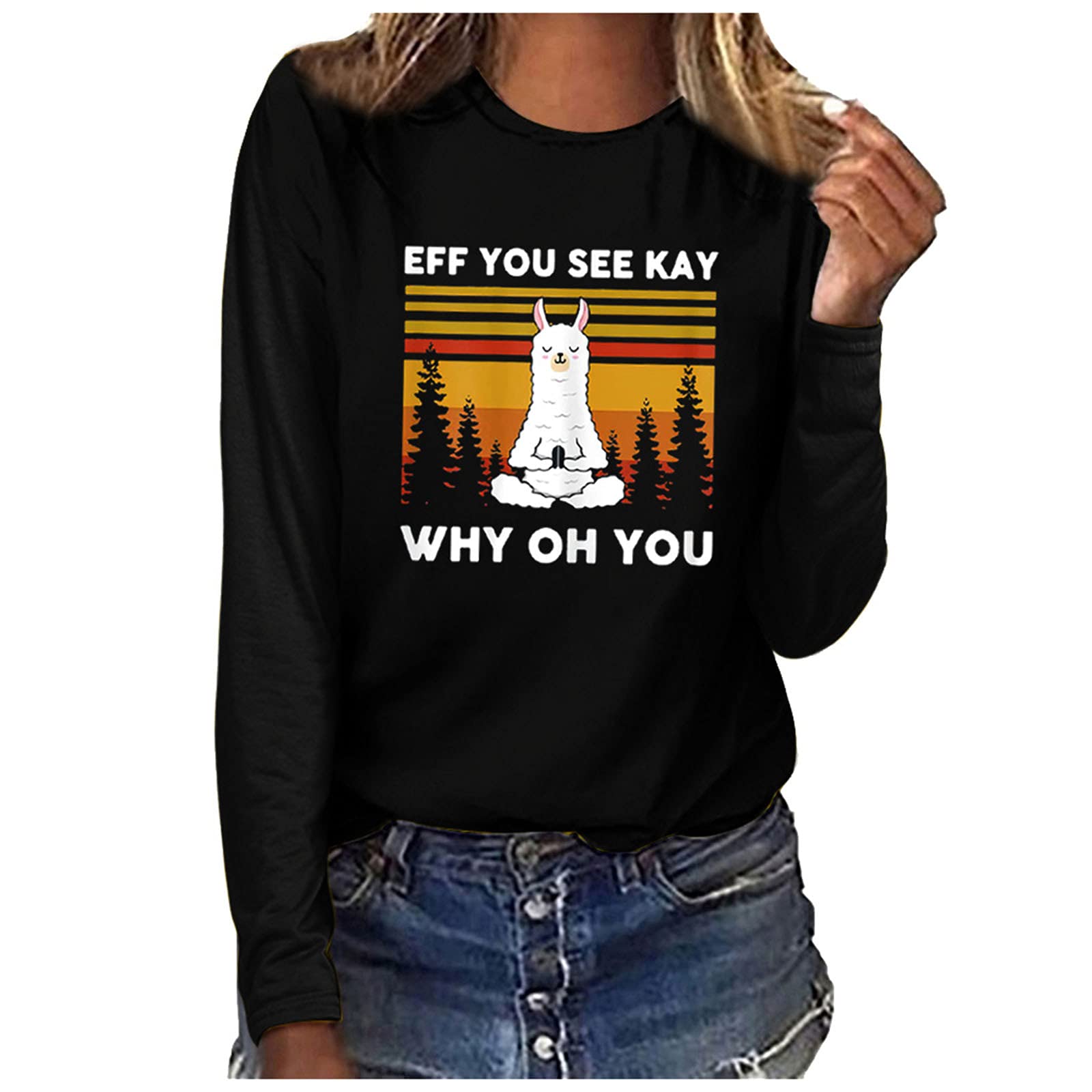 Women's Long Sleeve Graphic Tee - Cute Letter Print Crewneck Blouse for Casual Wear | Fall Fashion Tops for Everyday Outfits, Work & Weekend Style