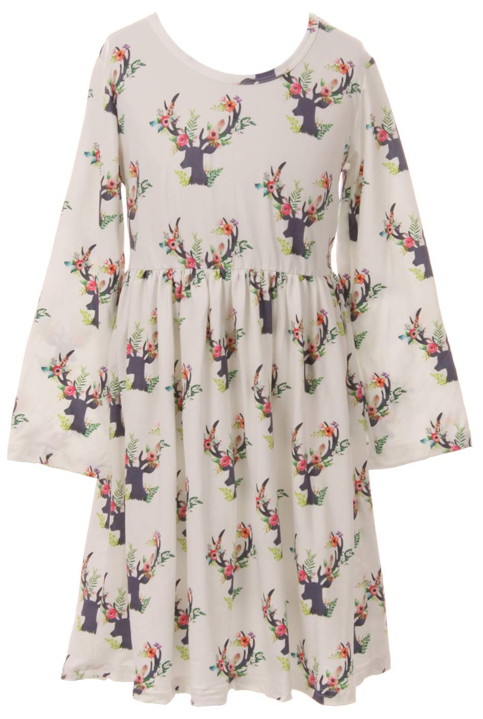 Little Girl Reindeer Floral Holiday Party Dress for Kids - Flower Girl Dress 2T-8 - Perfect for Christmas, Birthday Parties & Special Occasions
