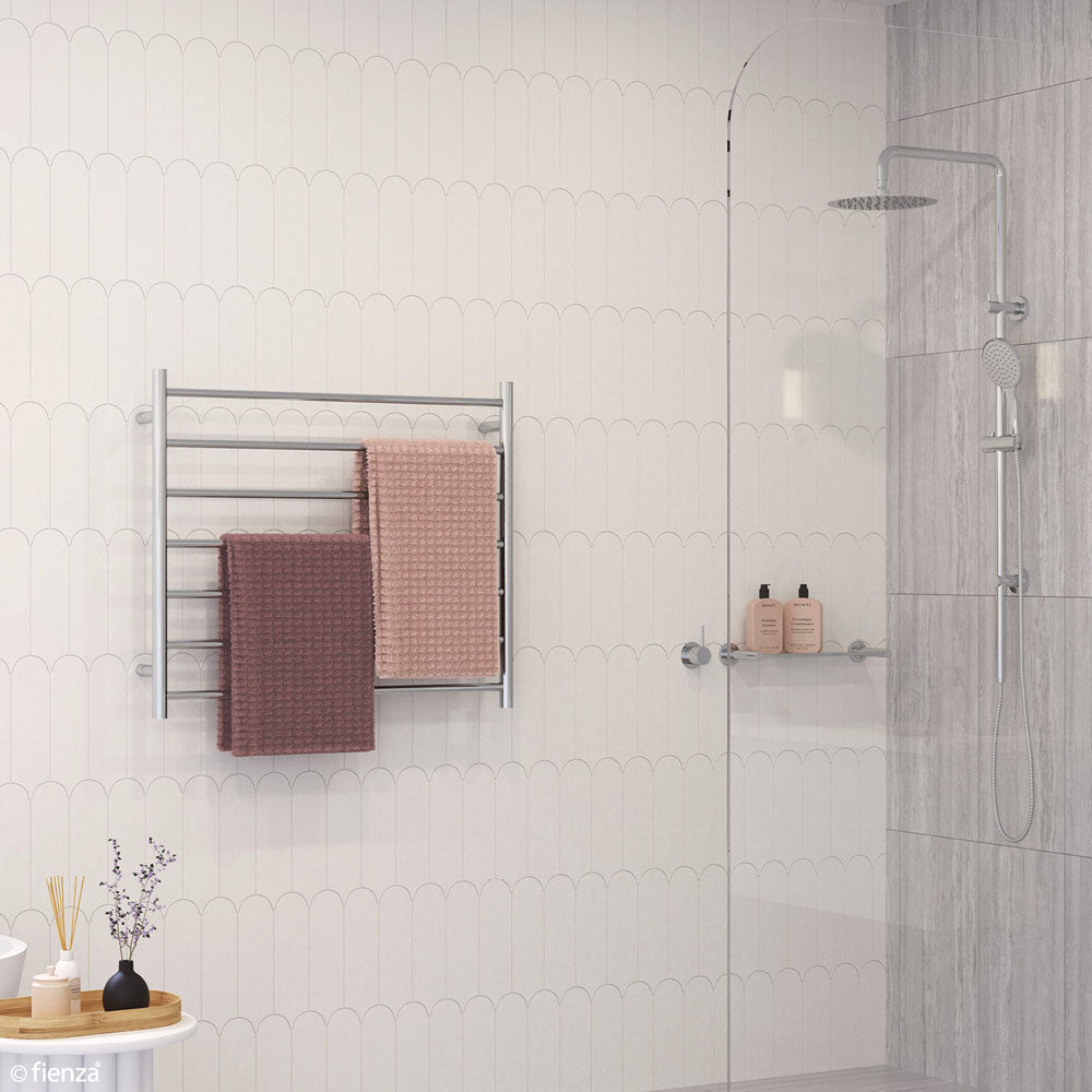 Fienza 8279075 Isabella Heated Towel Rail - 35.4 x 29.5 Inch Chrome Bathroom Towel Warmer for Spa, Luxury Hotels & Modern Homes