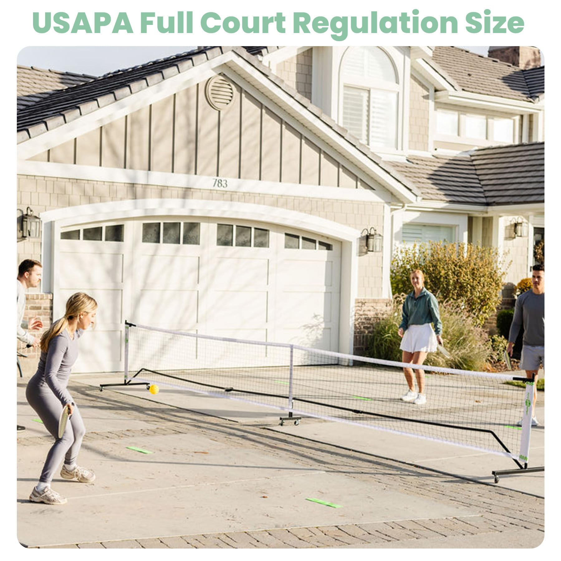 Portable Foldable Pickleball Set with Net, Wheels, Paddles & Balls - Easy Storage Outdoor Pickleball Equipment for Driveway, Backyard & Park - Perfect for Family Games, Tournaments & Outdoor Activities