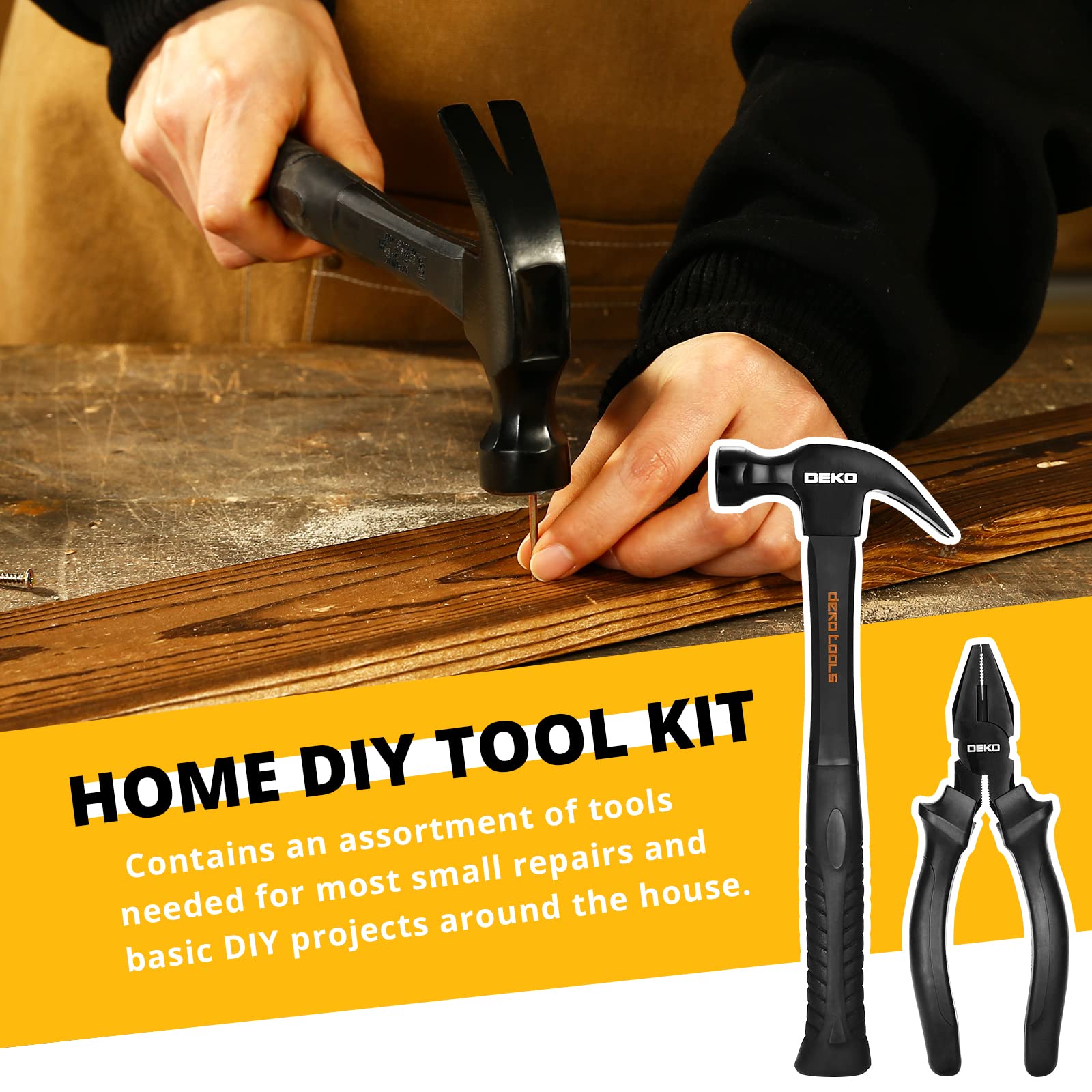 DEKOPRO 150-Piece Home Repair Tool Kit with Plastic Toolbox - Complete Household Hand Tool Set for DIY Projects, Car Maintenance & Emergency Fixes | Perfect for Home Improvement, Plumbing & Electrical Work