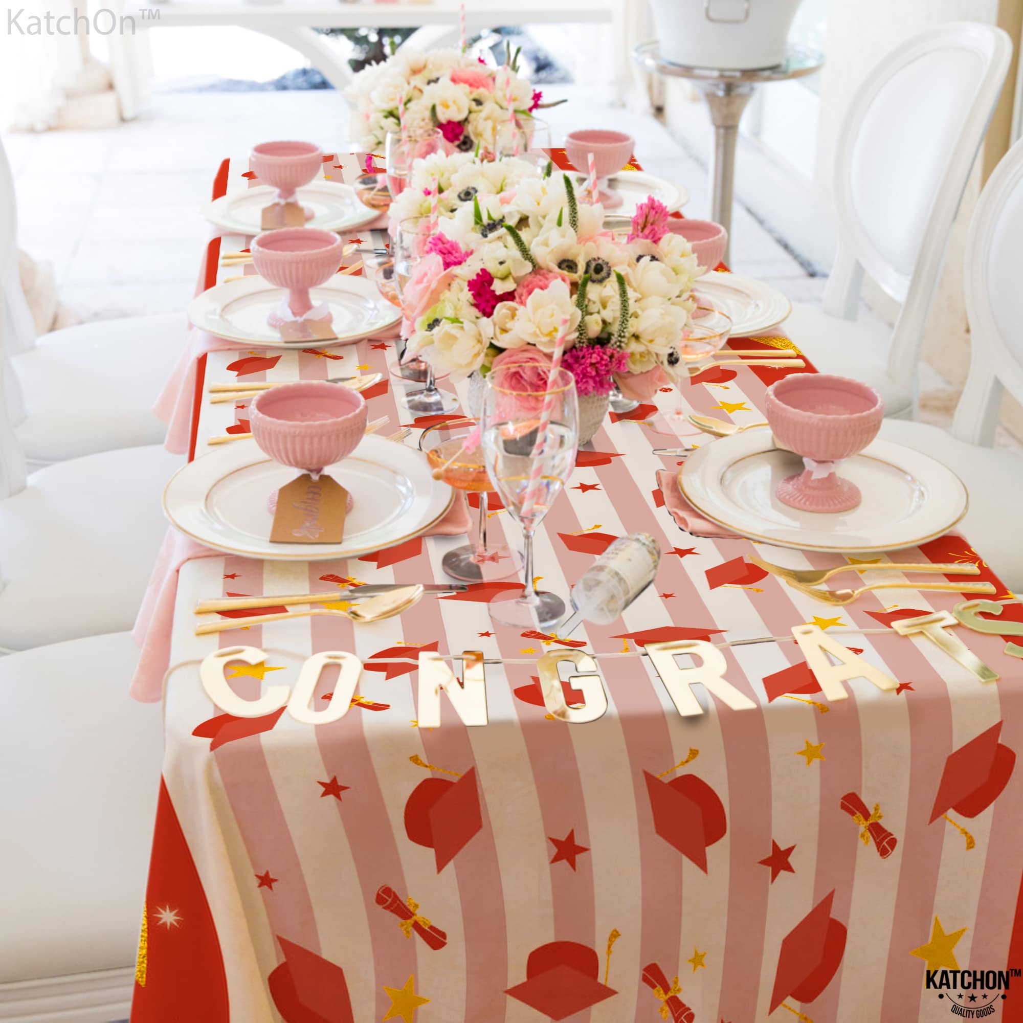 KatchOn Orange and Gold Graduation Tablecloths - Pack of 3 | 2025 Graduation Party Decorations | Class of 2025 Table Cover for Graduation Ceremony, Banquet & Photo Backdrop | Waterproof & Wrinkle-Resistant Polyester Fabric