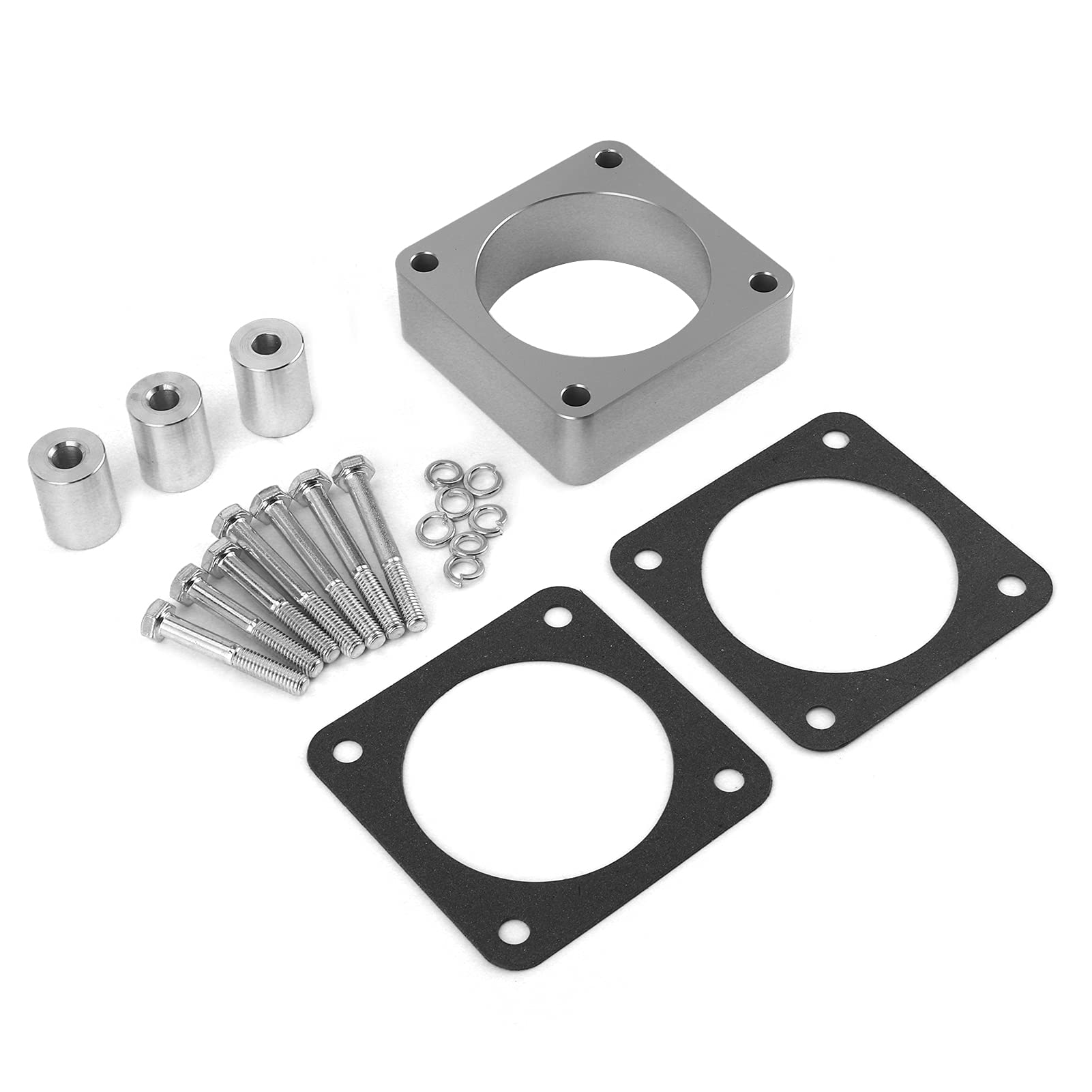 High Performance CNC Aluminum Alloy Throttle Body Spacer Kit & Gasket Set - Silver - Compatible with Jeep Wrangler & Cherokee Grand Cherokee Models - Improves Airflow & Engine Performance for Off-Roading & Daily Driving