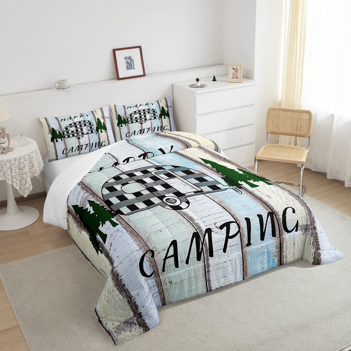 Happy Camping Comforter Set for Kids - Full Size RV Bedding for Boys & Girls | Cozy Farmhouse Decor & Trailers