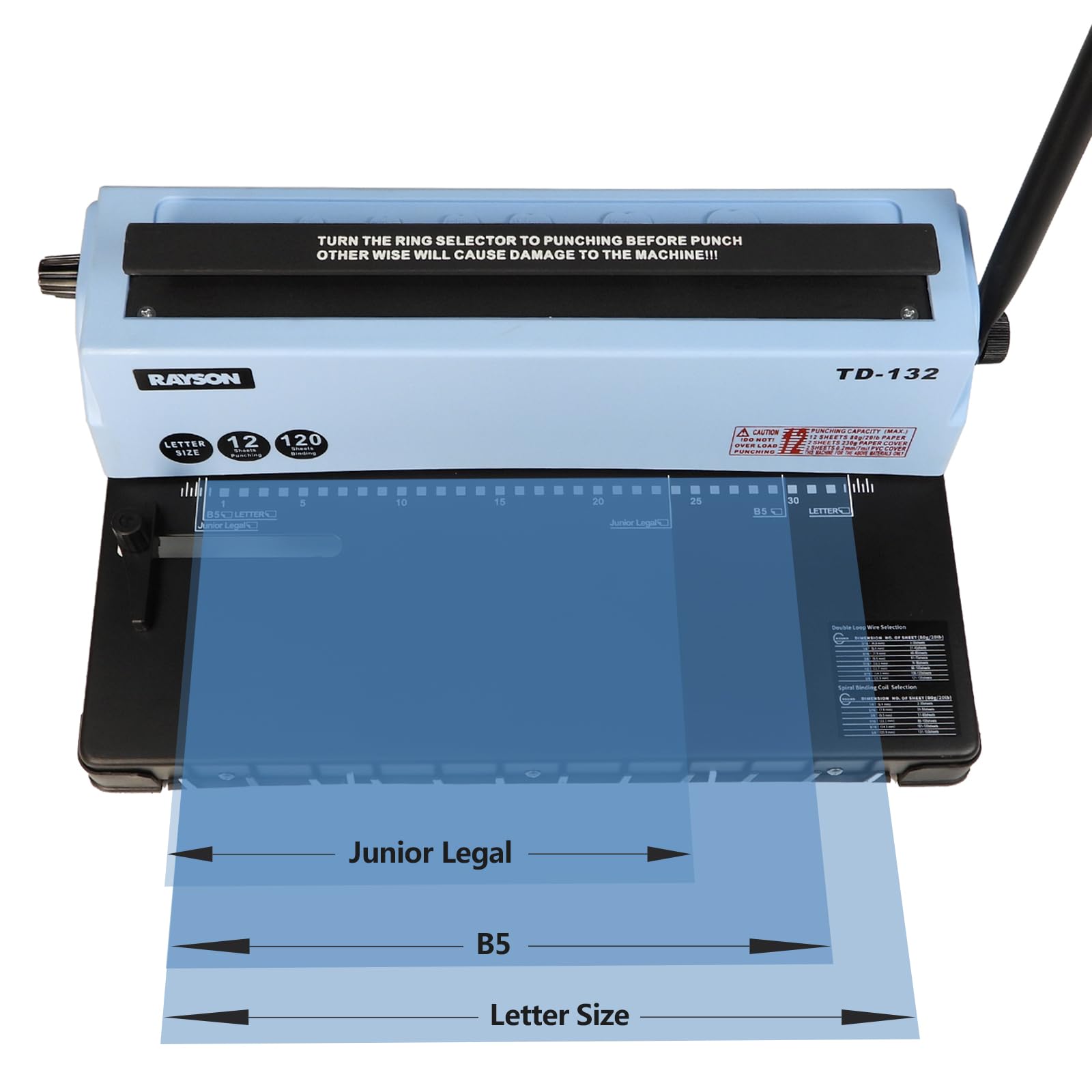 Rayson TD-132 32-Hole Wire Binding Machine with Spiral Coil Binder | 3:1 Pitch | Punches 12 Sheets & Binds 120 Pages | Durable Metal Construction | Perfect for Office, School, and Home Document Binding Projects