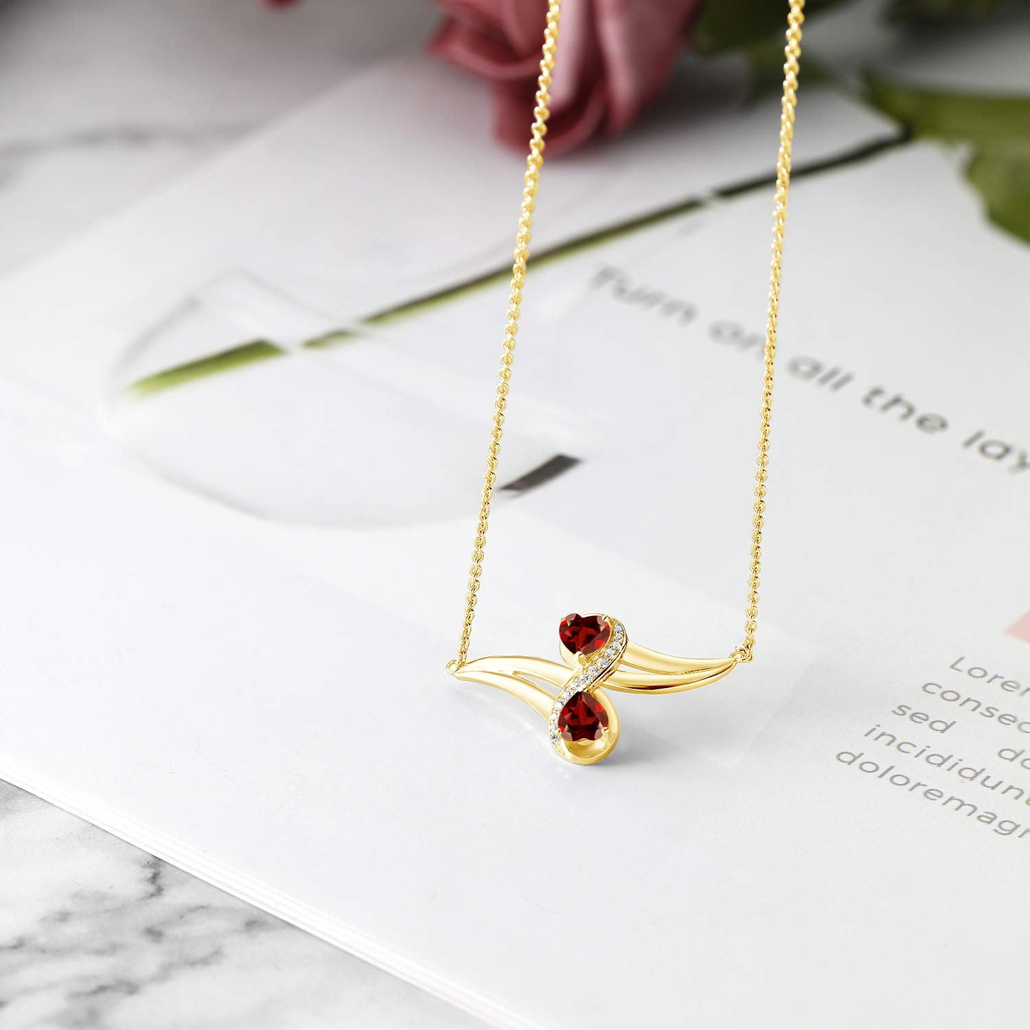 1.33 Ct Red Garnet & White Created Sapphire 18K Yellow Gold Plated Silver Necklace - Elegant Gemstone Jewelry for Women, Perfect for Weddings, Anniversaries & Special Occasions