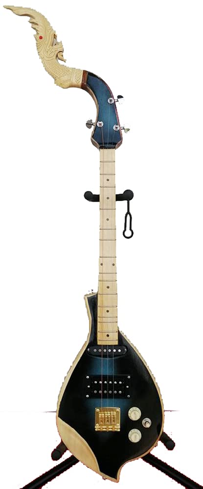 Isarn Electric Phin 3 Strings Guitar - Traditional Thai Lao Musical Instrument with Authentic Sound (Black-Blue) | Perfect for Cultural Performances, Music Education & Home Decor
