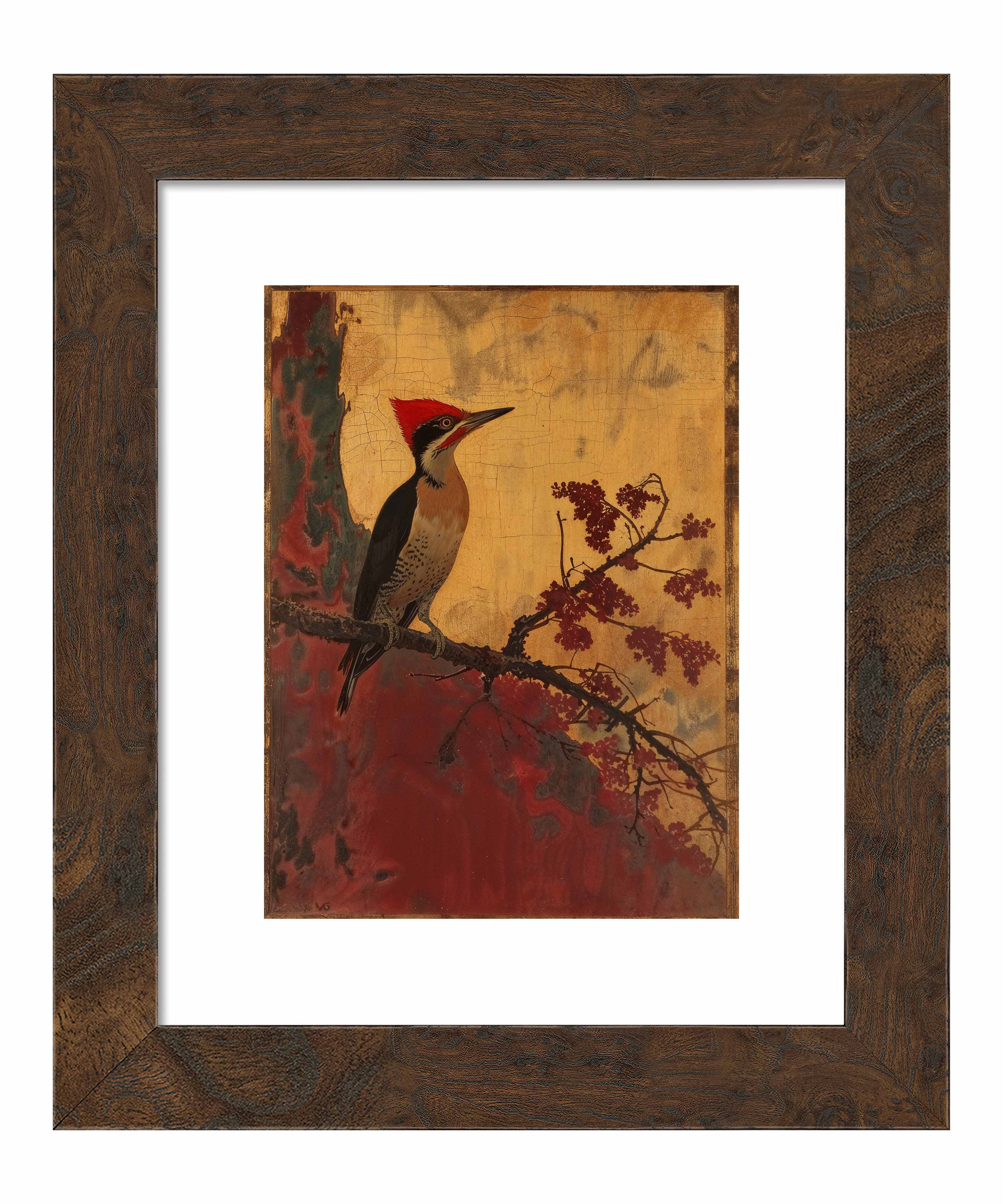 Echoes of Silk Woodpecker in Autumn Splendor - Premium Art Prints for Home & Office Decor | Nature-Inspired Wall Art for Living Room, Bedroom & Office
