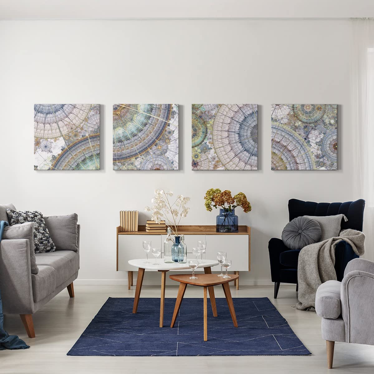 Set of 4 Modern Abstract Wall Art Paintings - 24x24 Inches Purple Canvas Prints for Living Room, Office & Bedroom Decor - Contemporary Home & Office Wall Decorations