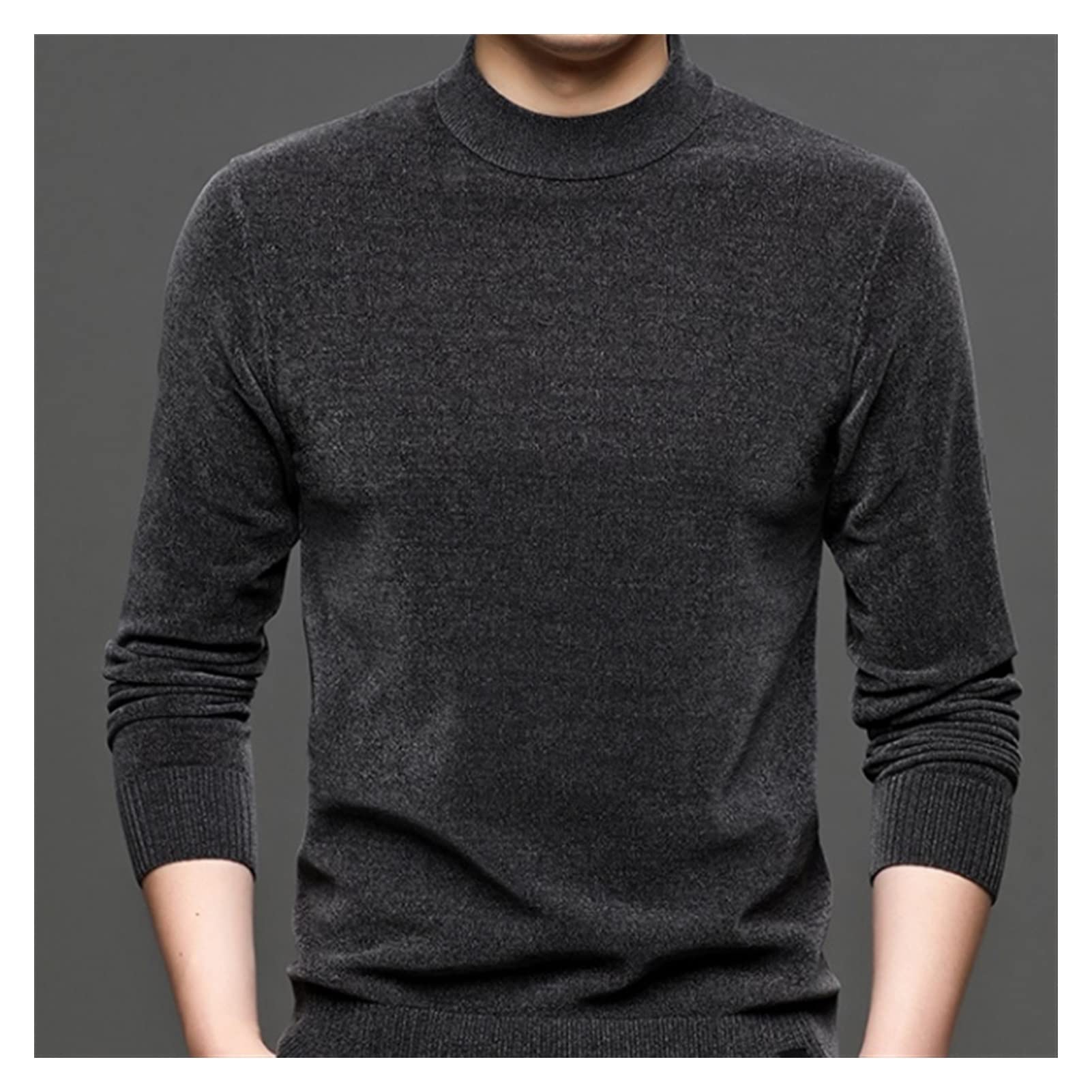 WDBBY Men's Soft Warm Knit Sweater - Pure Color Casual Crew Neck Pullover for Autumn & Winter (Gray, XXXL) | Cozy Office Wear & Weekend Outfits