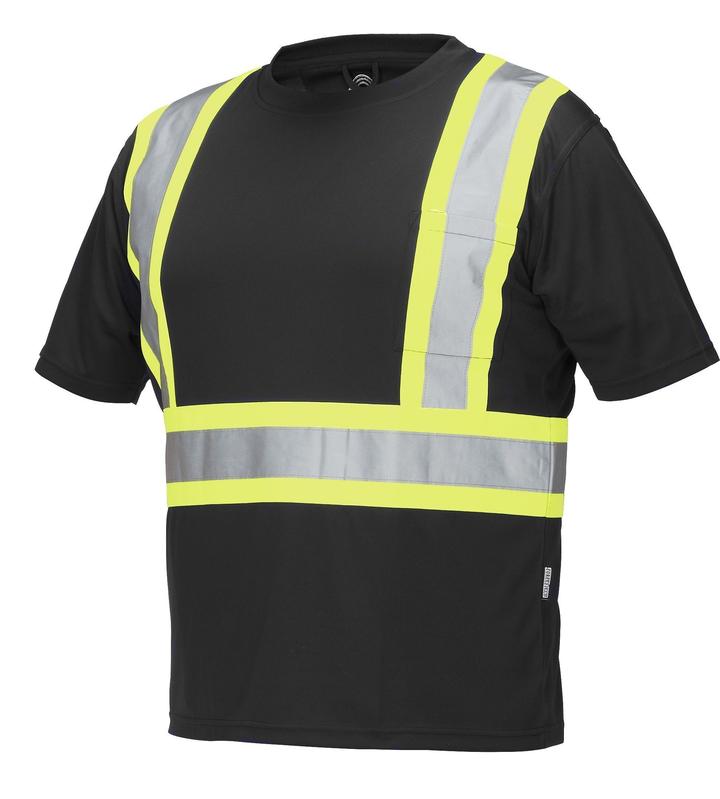 High Visibility Short Sleeve Safety T-Shirt with Chest Pocket - Black | ANSI Compliant Workwear for Construction & Road Workers