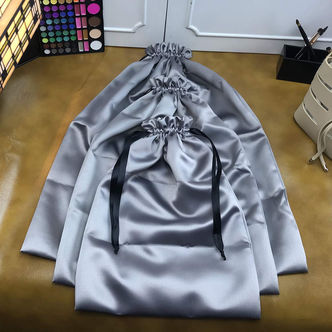 Premium Dust Cover Storage Bags - Thick Silk Cloth Drawstring Pouches for Luxury Handbags, Totes, Purses, Shoes & Boots (Silver) | Protective Storage Solution for Designer Accessories & Seasonal Items