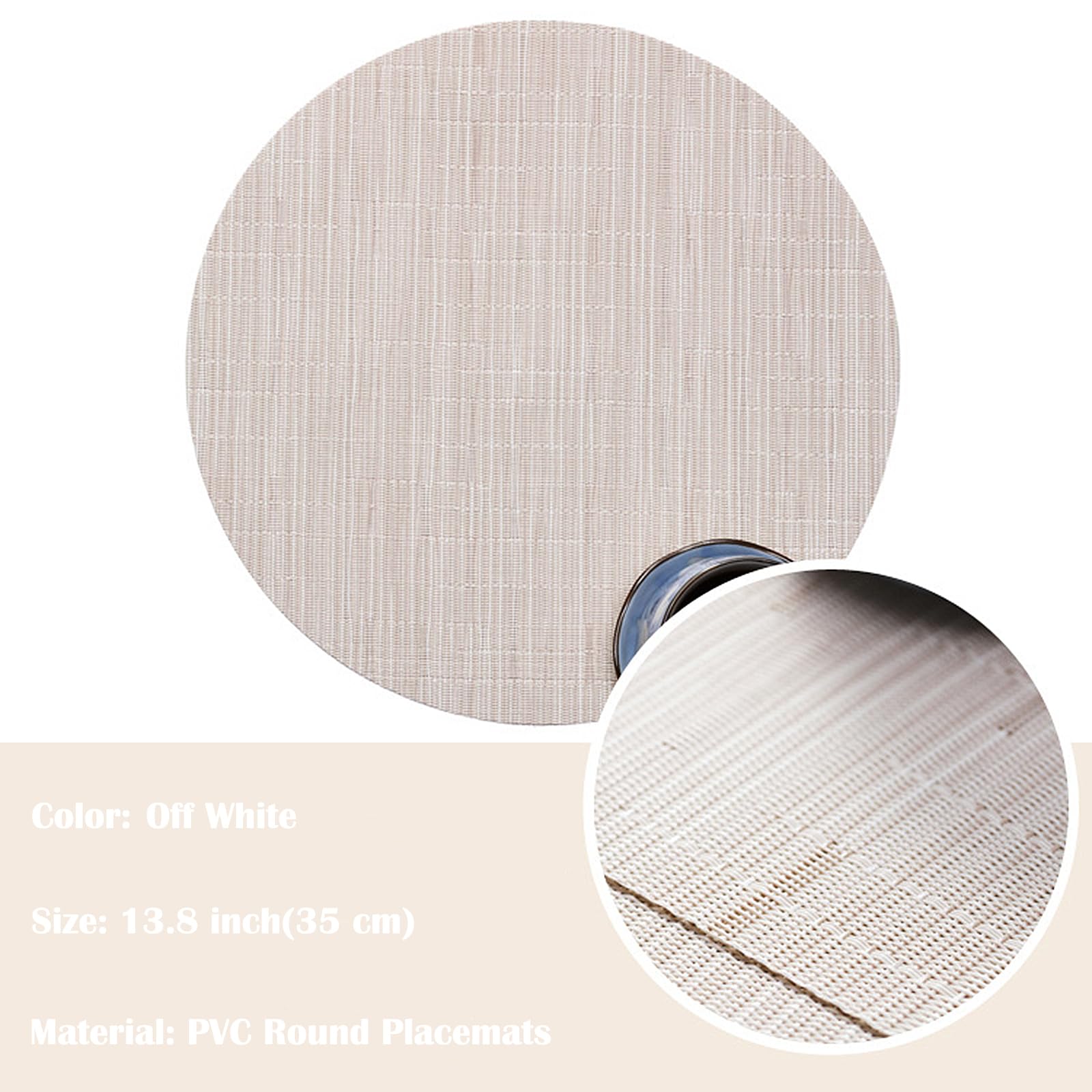 Round Woven Placemats Set of 6 - 13.8 Inch Washable Non-Slip Table Mats for Dining, Christmas Decor, Wedding & Party - Off White Home Decor Accessories