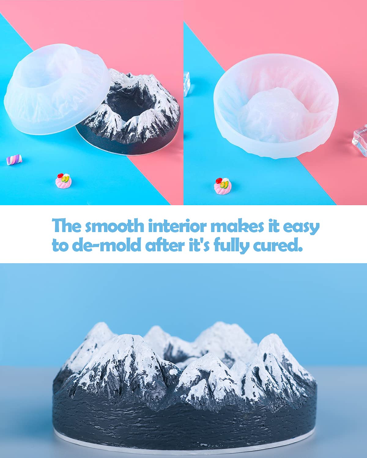 Premium Resin Silicone Molds for DIY Crafts - Snow Mountain Mold for Resin Casting, Ashtrays, Jewelry Dishes & Candle Holders | Blue Glitter Powder Sequins Included | Perfect for Home Decor, Gift Making & Creative Projects