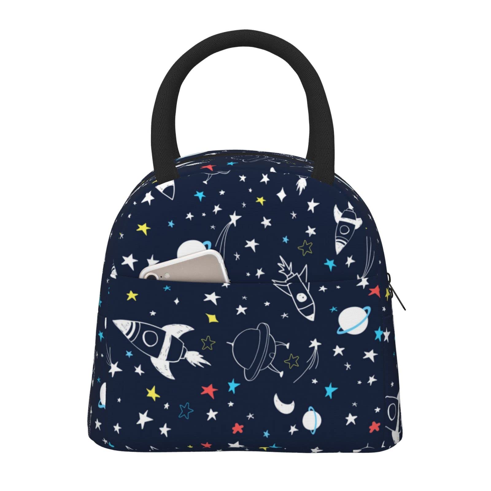 Insulated Lunch Bag for Men & Women - Space Satellite Rocket Design, Durable & Reusable Lunch Box for Students, Teens, Office Work, School, Picnic, Hiking & Beach - Perfect for Keeping Food Fresh On-The-Go