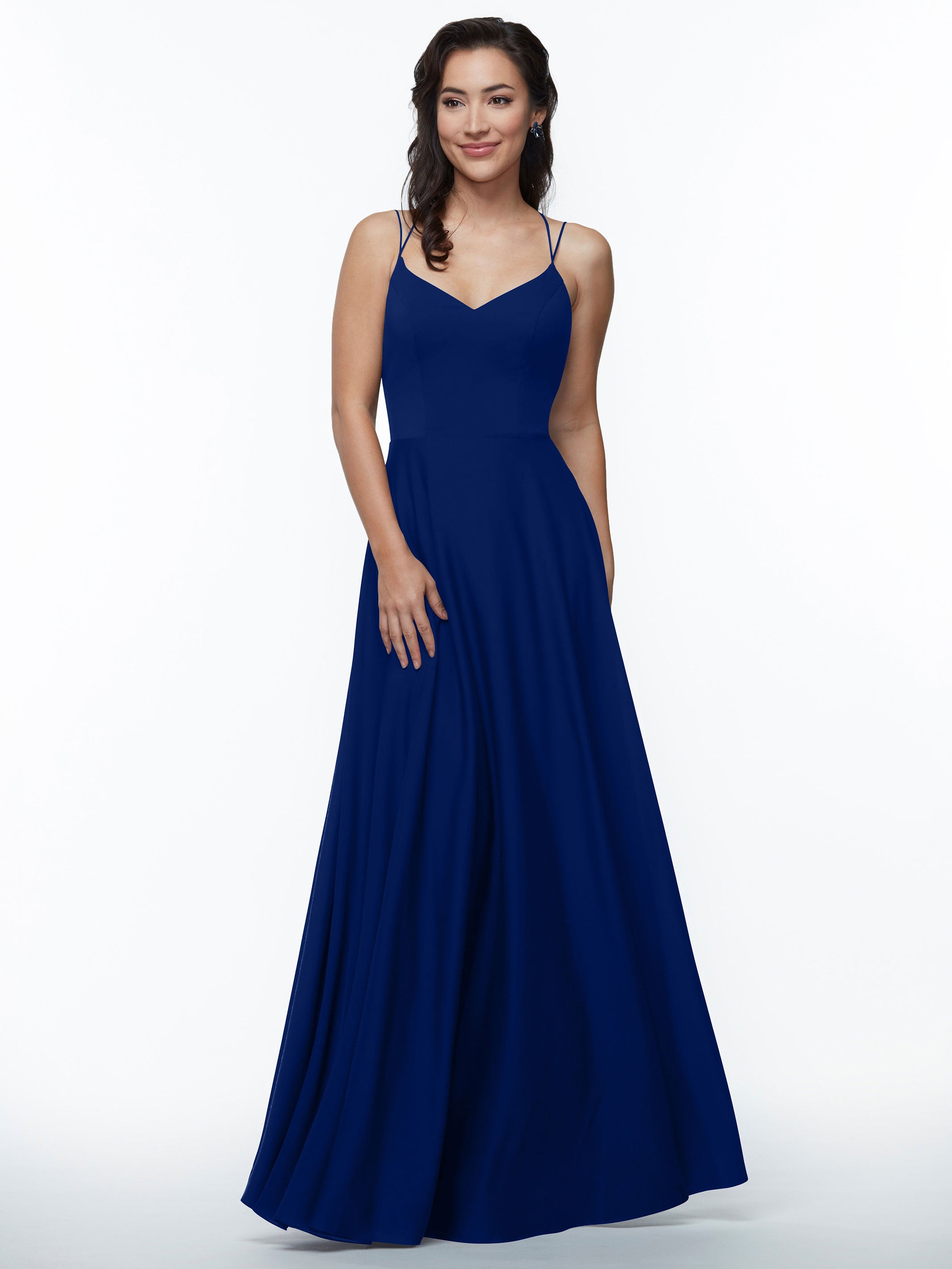 Elegant 83024 Stretch Chiffon A-Line Bridesmaid Dress with Pockets - Perfect for Weddings, Parties & Formal Events - Comfortable & Stylish Plus Size Option Available