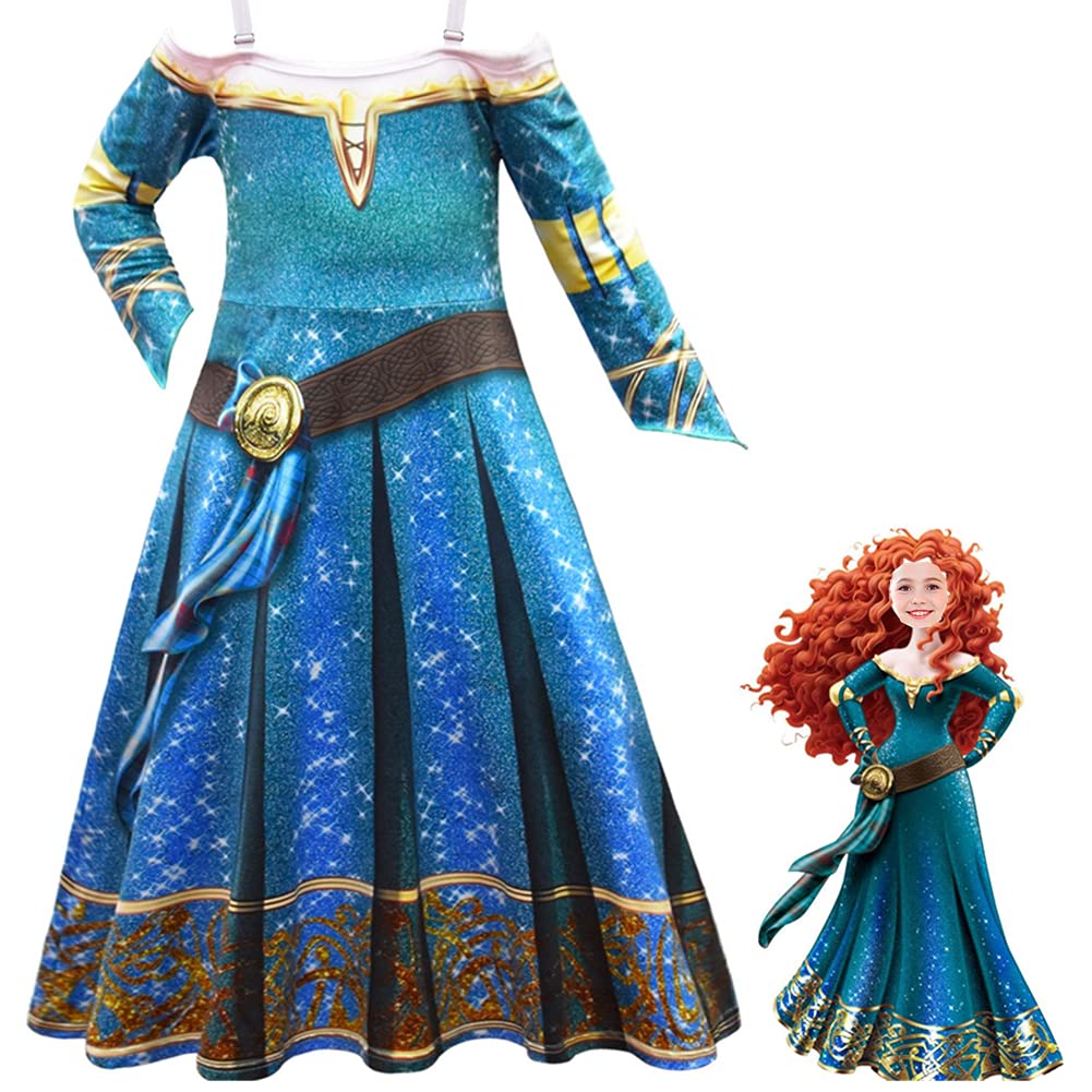 Little Girls Merida Princess Costume Dress - Elegant Halloween, Carnival & Cosplay Outfit for Parties & Dress-Up Play