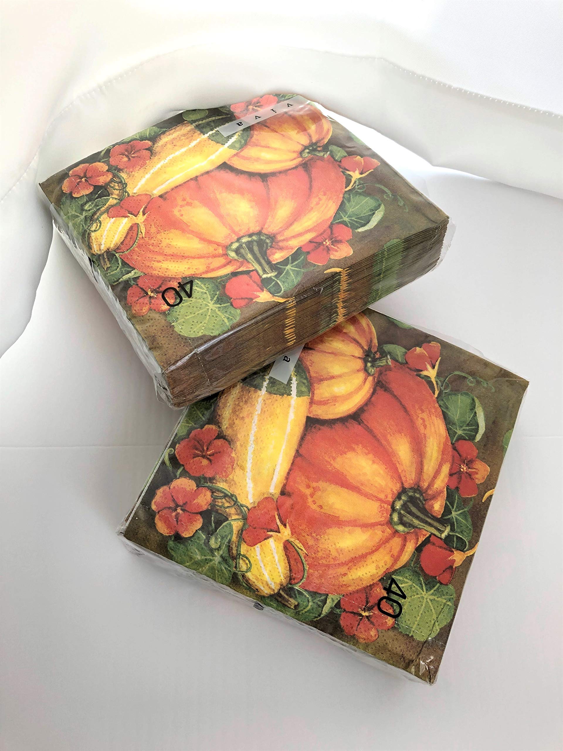 40-Count 13x13 Inch Thanksgiving Paper Napkins - Pumpkin & Fall Themed Decorative Dinner Napkins for Holiday Table Setting, Autumn Parties, and Home Decor