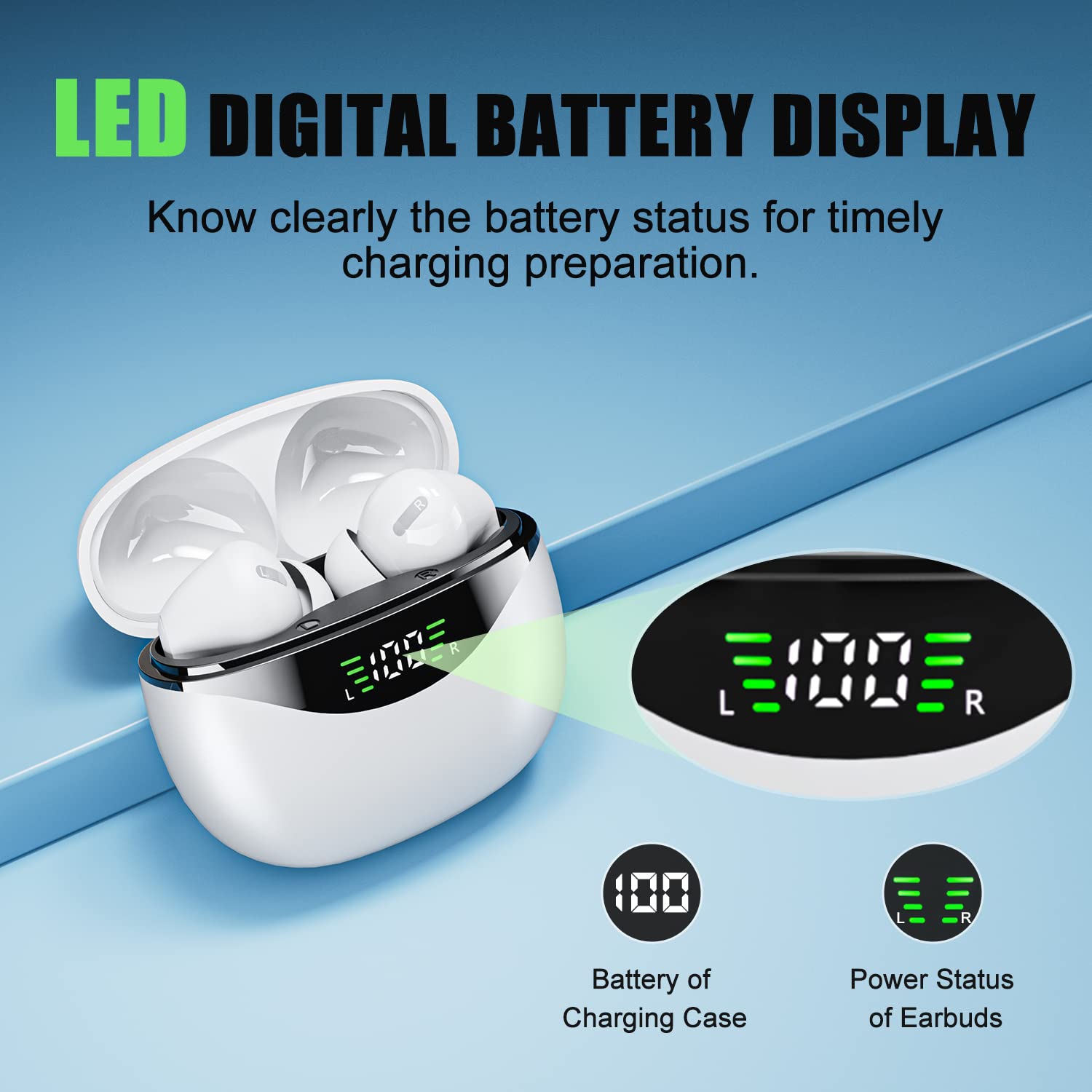 Premium True Wireless Earbuds Bluetooth 5.3 with Active Noise Cancelling, IPX7 Waterproof Stereo Earphones with Built-in Mic, Touch Control & Deep Bass for iPhone Android - Perfect for Workouts, Commuting & Travel (Ivory)