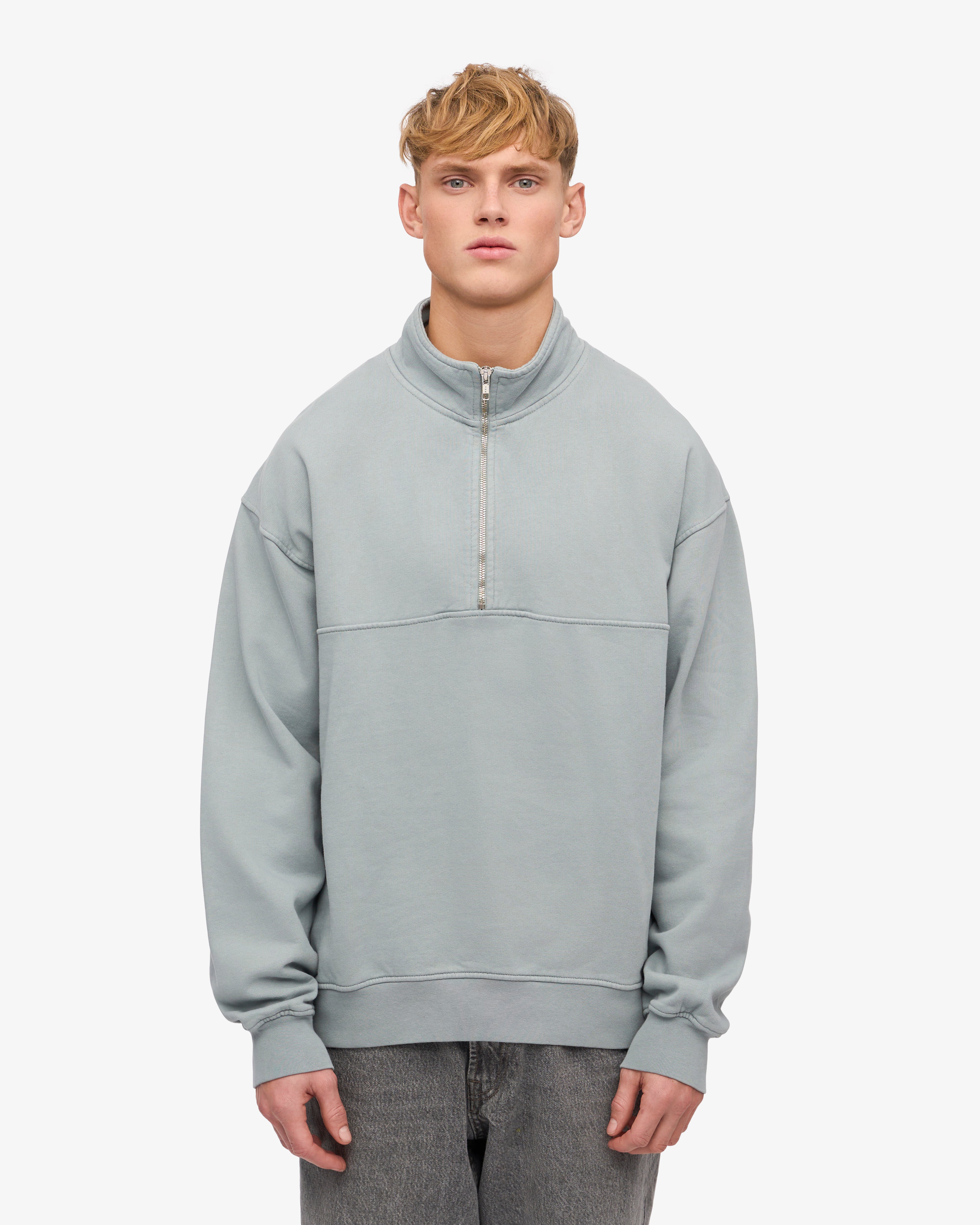 Organic Quarter Zip Sweatshirt for Men - Soft Steel Blue Pullover - Perfect for Casual Wear, Outdoor Activities & Layering in Cool Weather