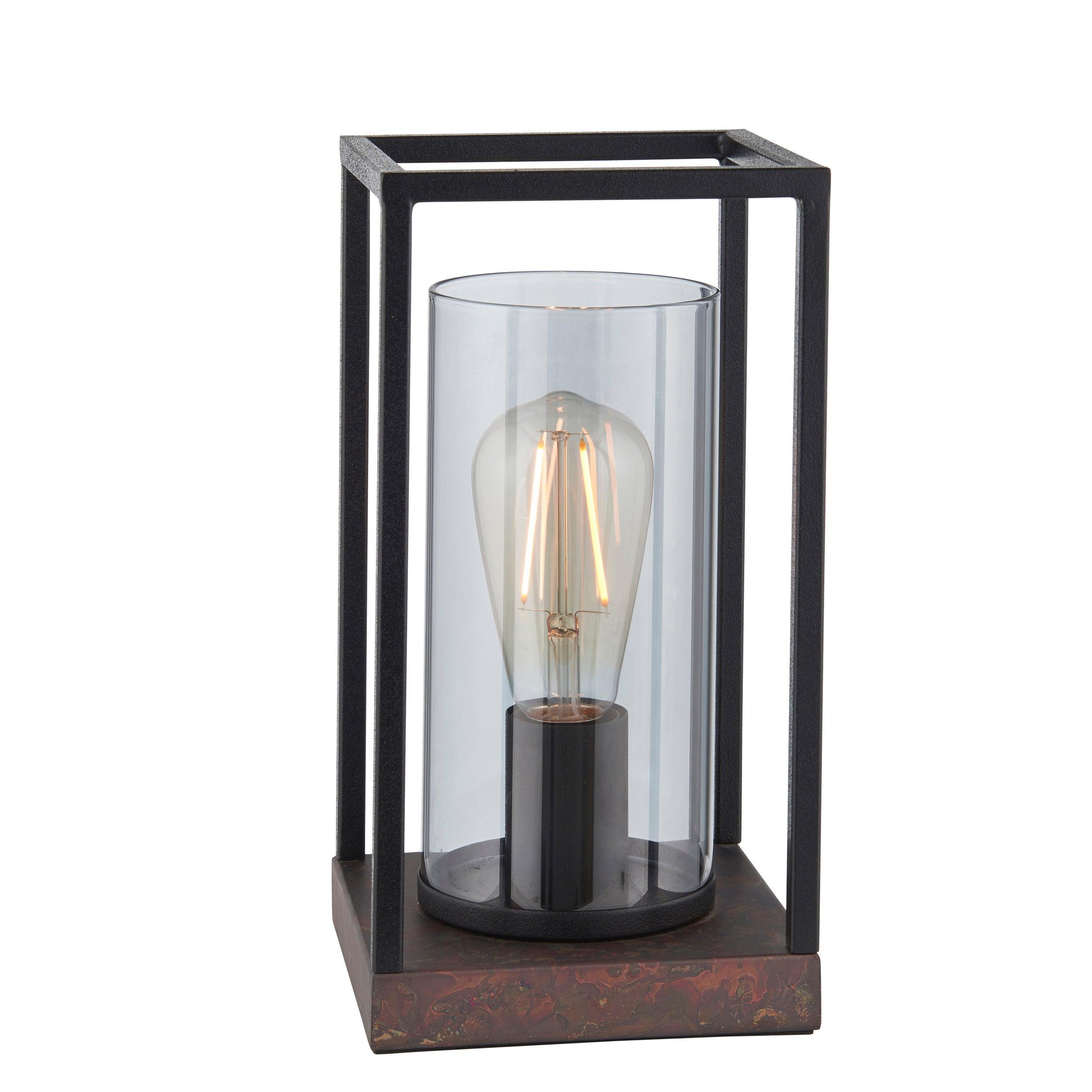 Solihull Bronze & Black Frame Table Lamp with Tinted Glass Shade - Elegant Home & Office Lighting for Bedroom, Living Room, or Study