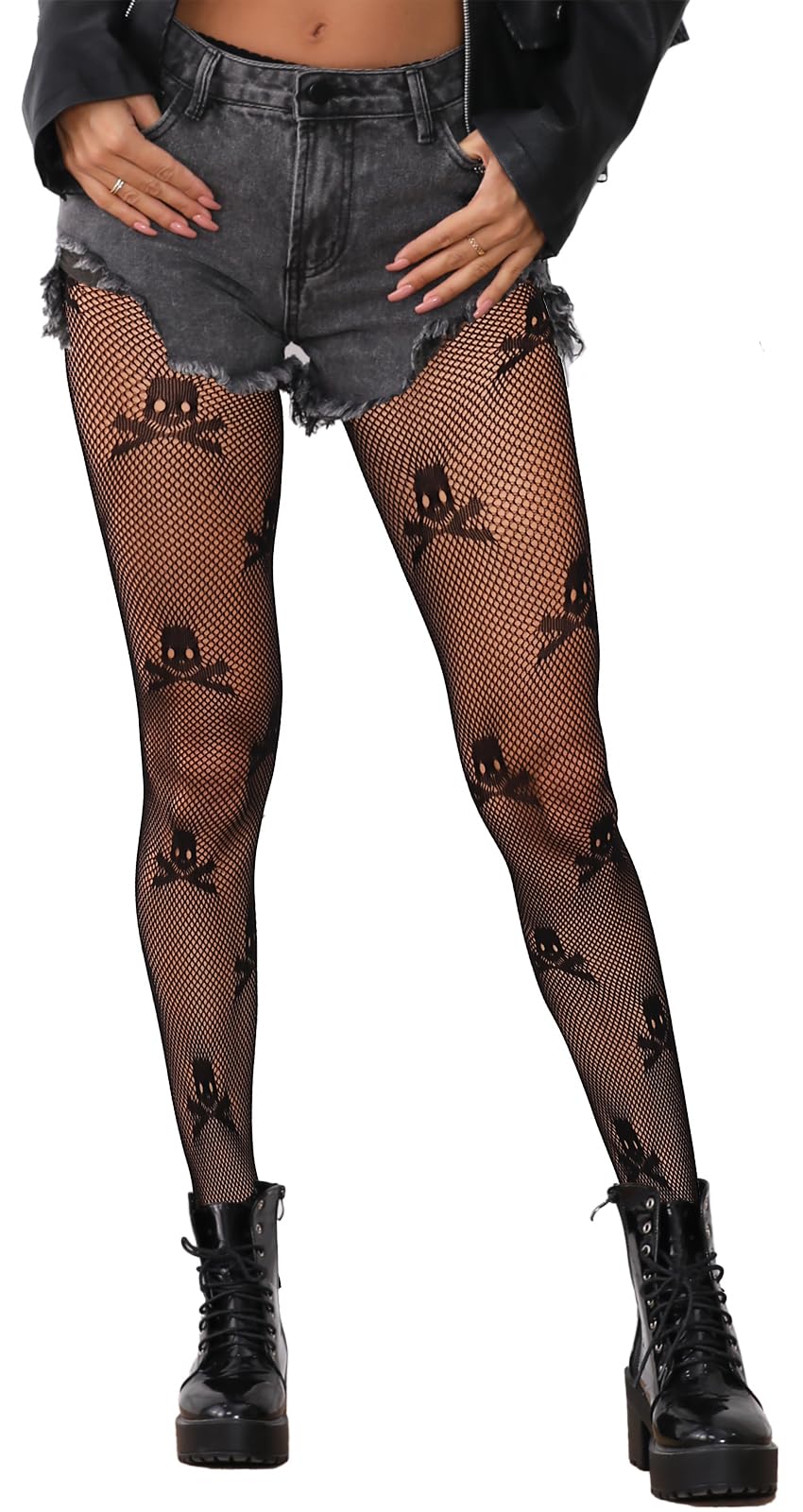Skull Print Fishnet Tights - Sexy High Waist Stretchy Stockings for Women | Trendy Halloween Costume Accessories | Perfect for Cosplay, Gothic Fashion & Night Out