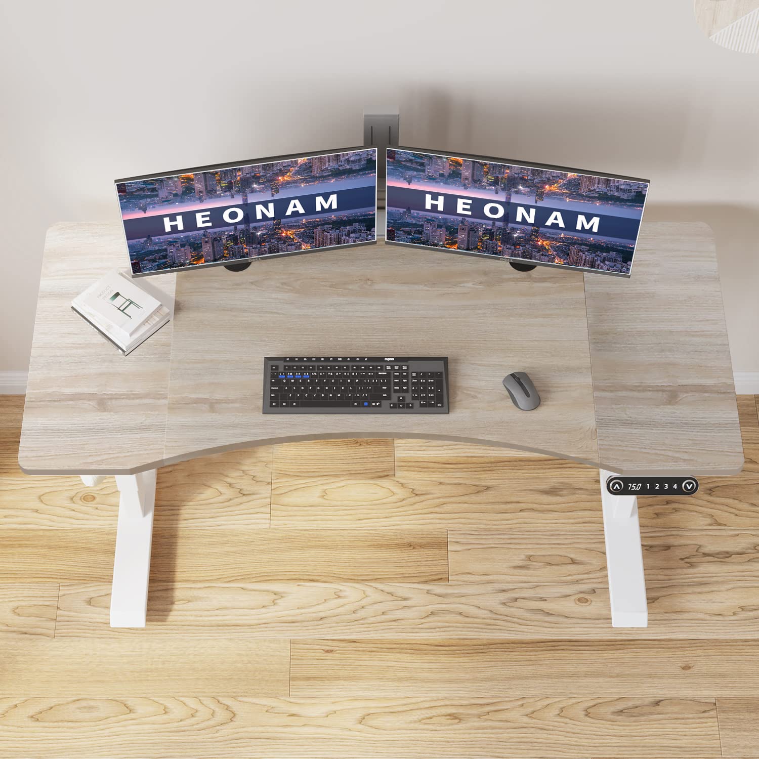 55 x 30 Inches Electric Standing Desk - Height Adjustable with 4 Memory Settings, Ergonomic Home Office Desk with Splice Board (White Frame/Oak Top) | Perfect for Remote Work, Gaming & Study Spaces