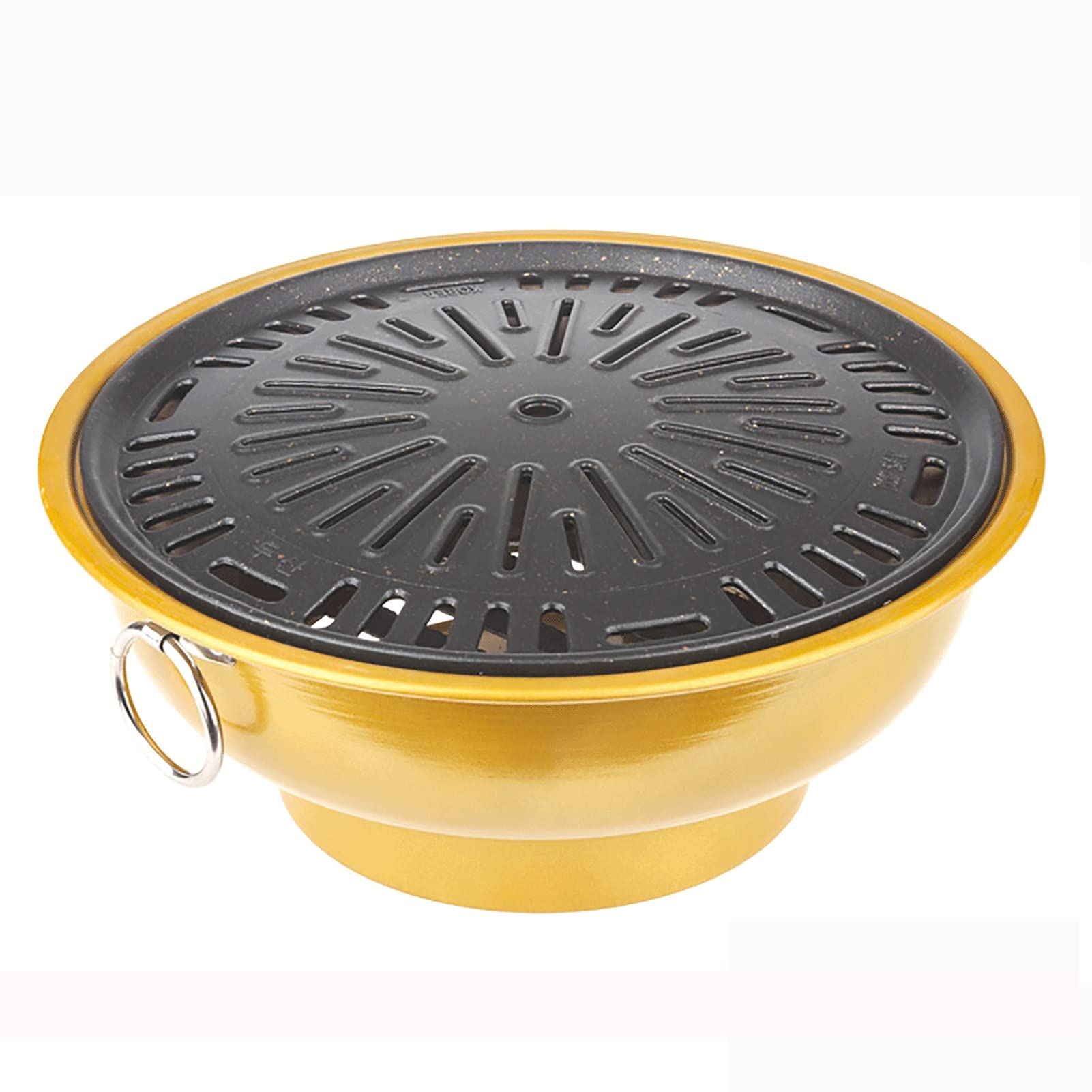 Portable Round Japanese Ceramic Clay Charcoal Grill with Square Copper BBQ Net & Food Tongs - Indoor Outdoor Camping Stove for Picnics, Backyard, Tailgating, and Travel (Size B)